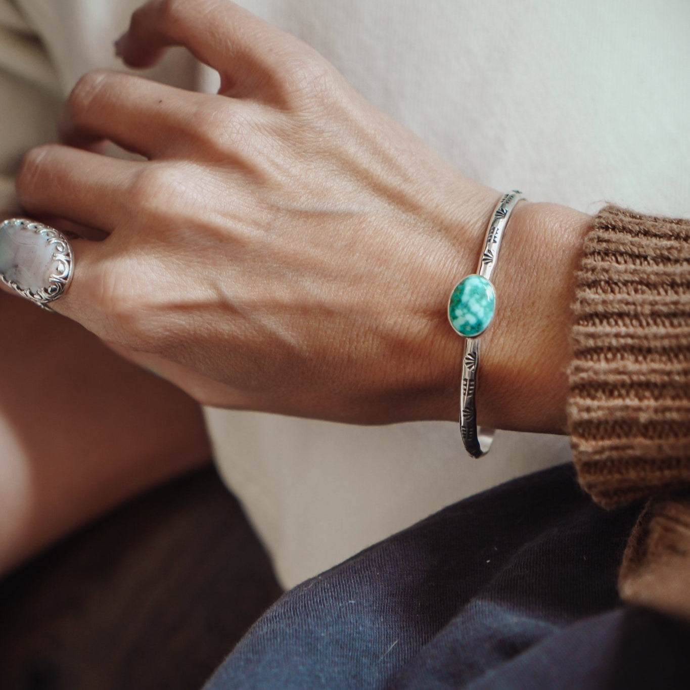Stacking Cuff in Whitewater Turquoise - Golden Road Crafted