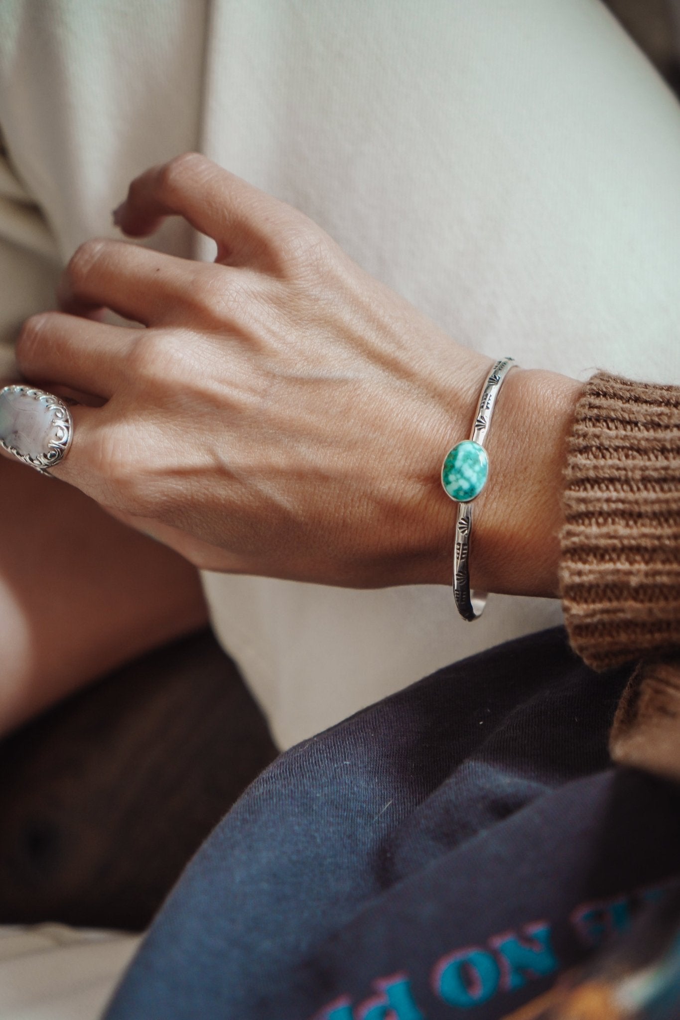 Stacking Cuff in Whitewater Turquoise - Golden Road Crafted