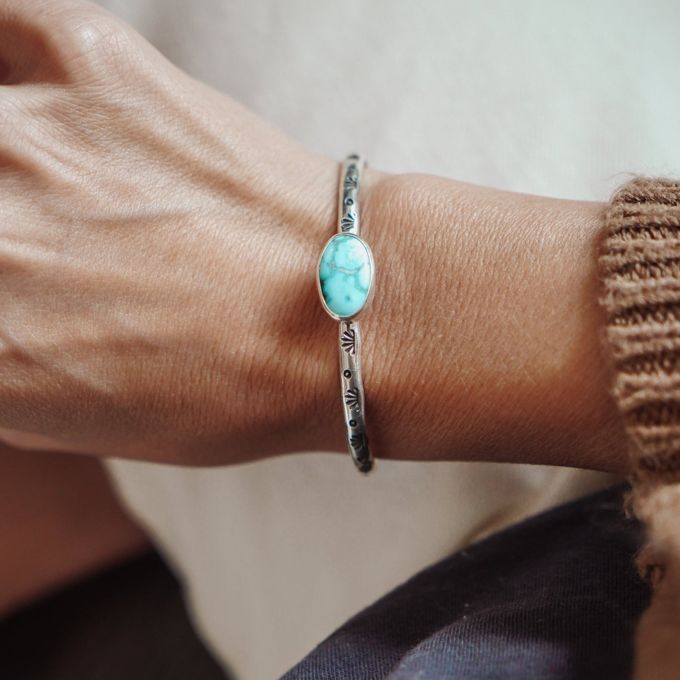 Stacking Cuff in Whitewater Turquoise - Golden Road Crafted
