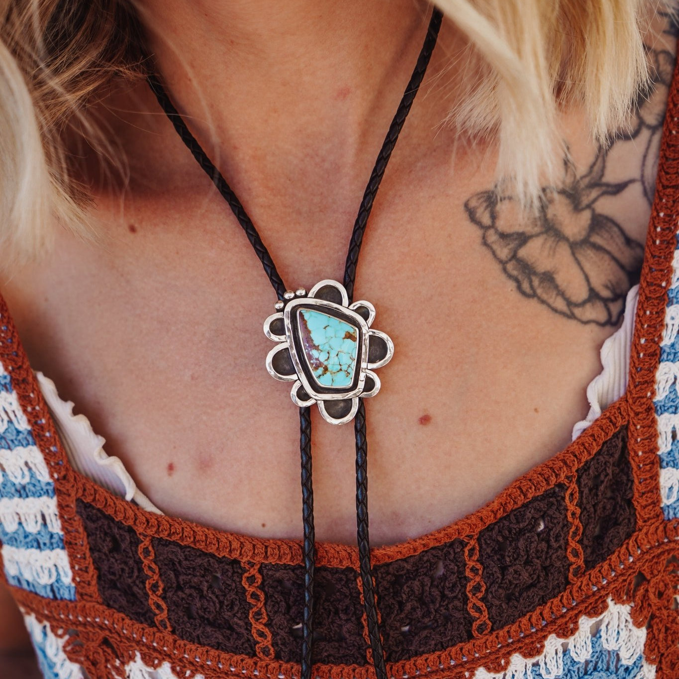 Statement Bolo in Kingman Turquoise - Golden Road Crafted