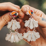 Statement Chandelier Earrings in Spiny Oyster & Moonstone - Golden Road Crafted
