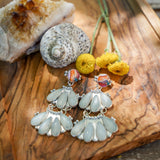 Statement Chandelier Earrings in Spiny Oyster & Moonstone - Golden Road Crafted