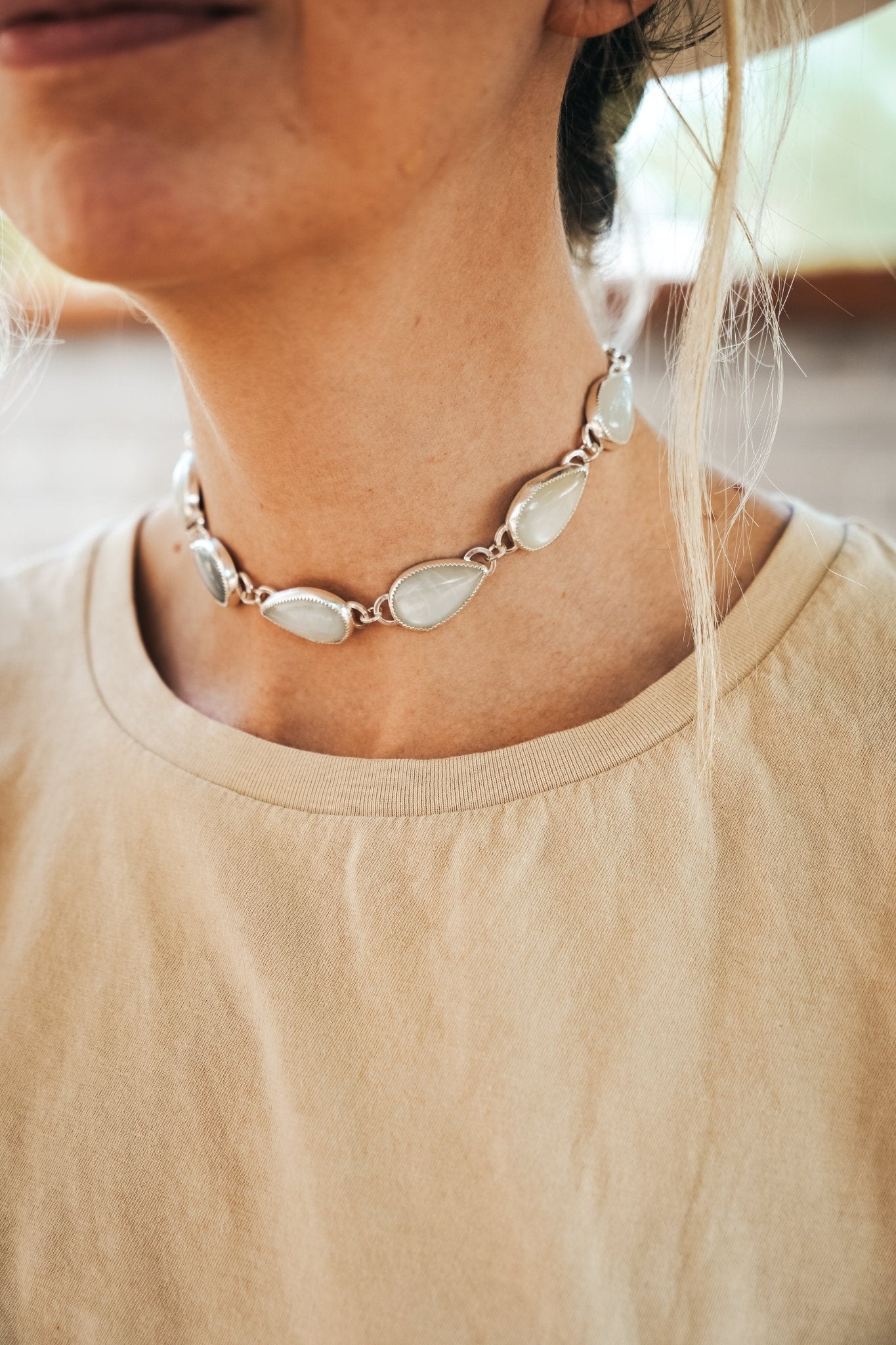 Statement Choker in Rainbow Moonstone - Golden Road Crafted