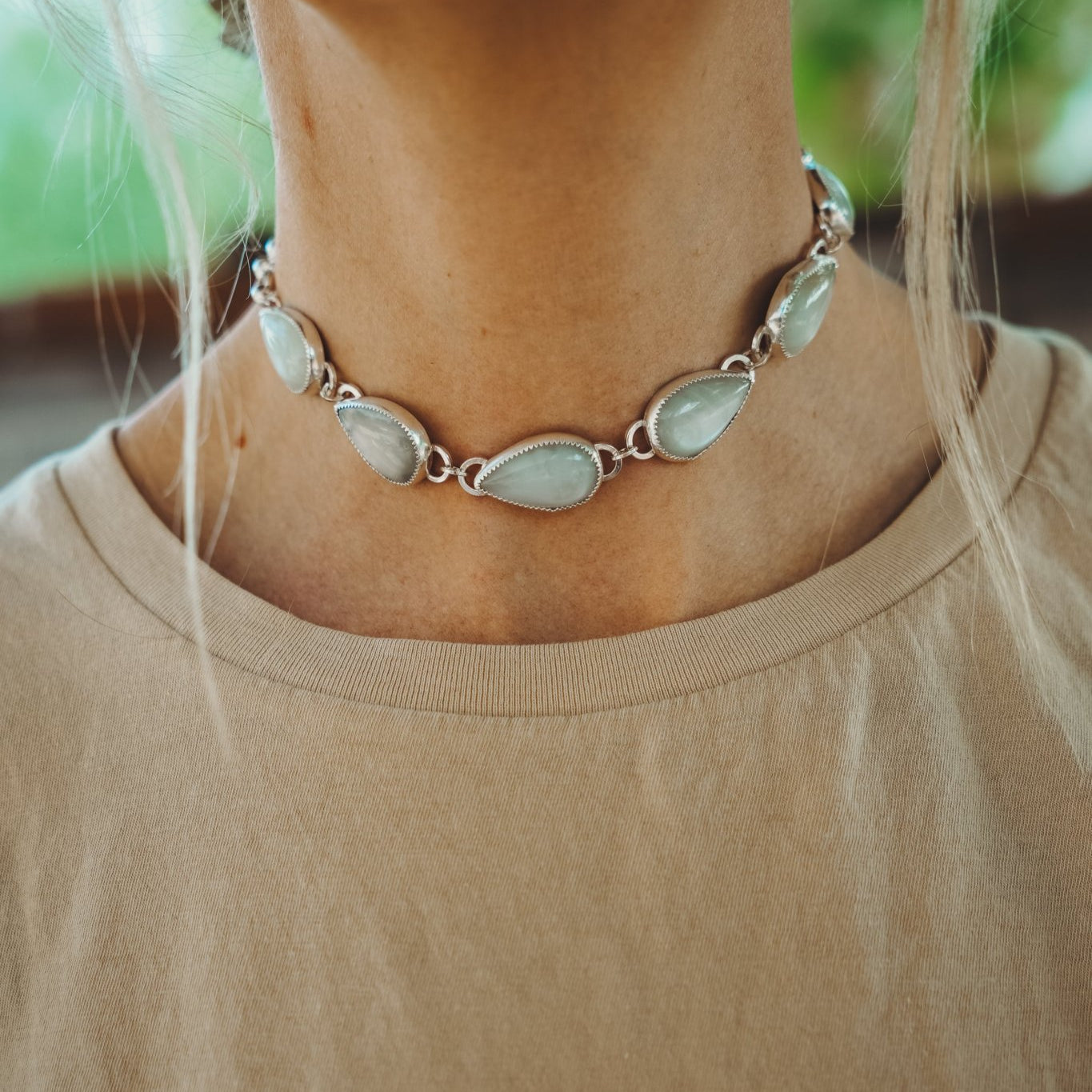Statement Choker in Rainbow Moonstone - Golden Road Crafted