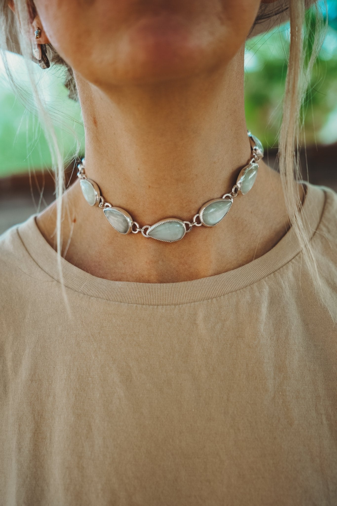Statement Choker in Rainbow Moonstone - Golden Road Crafted