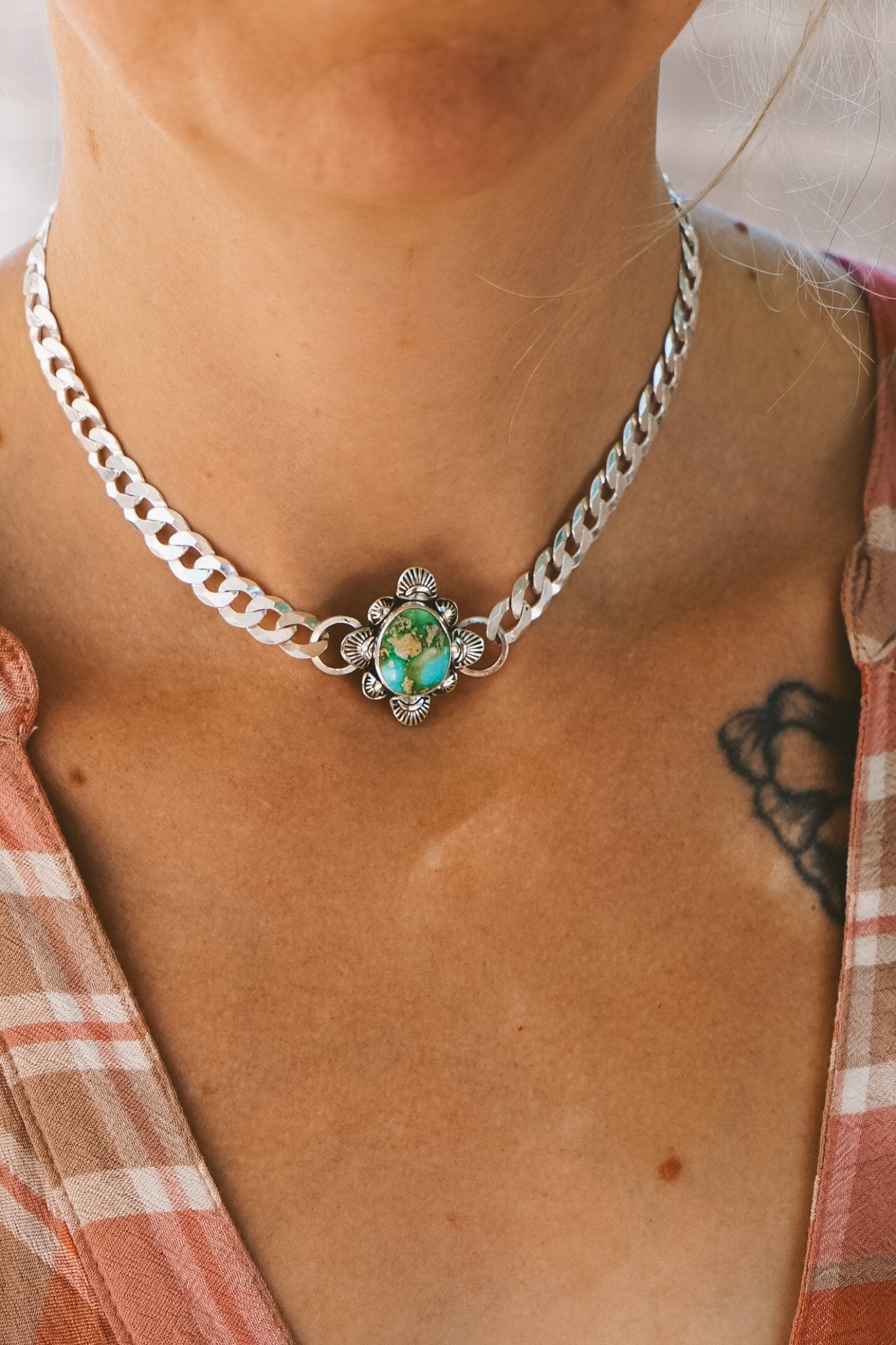 Statement Choker in Sonoran Mountain Turquoise - Golden Road Crafted