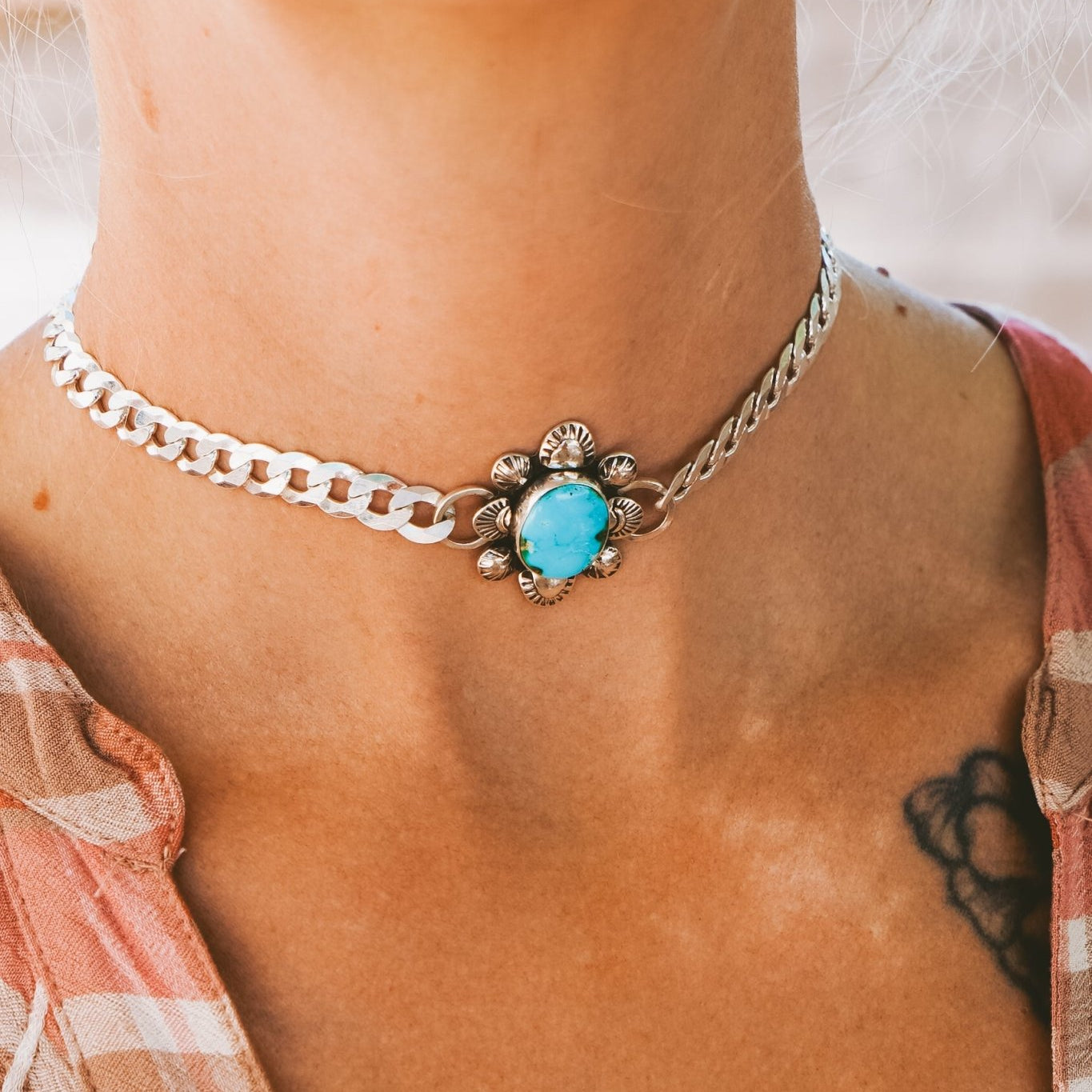 Statement Choker in Sonoran Mountain Turquoise - Golden Road Crafted