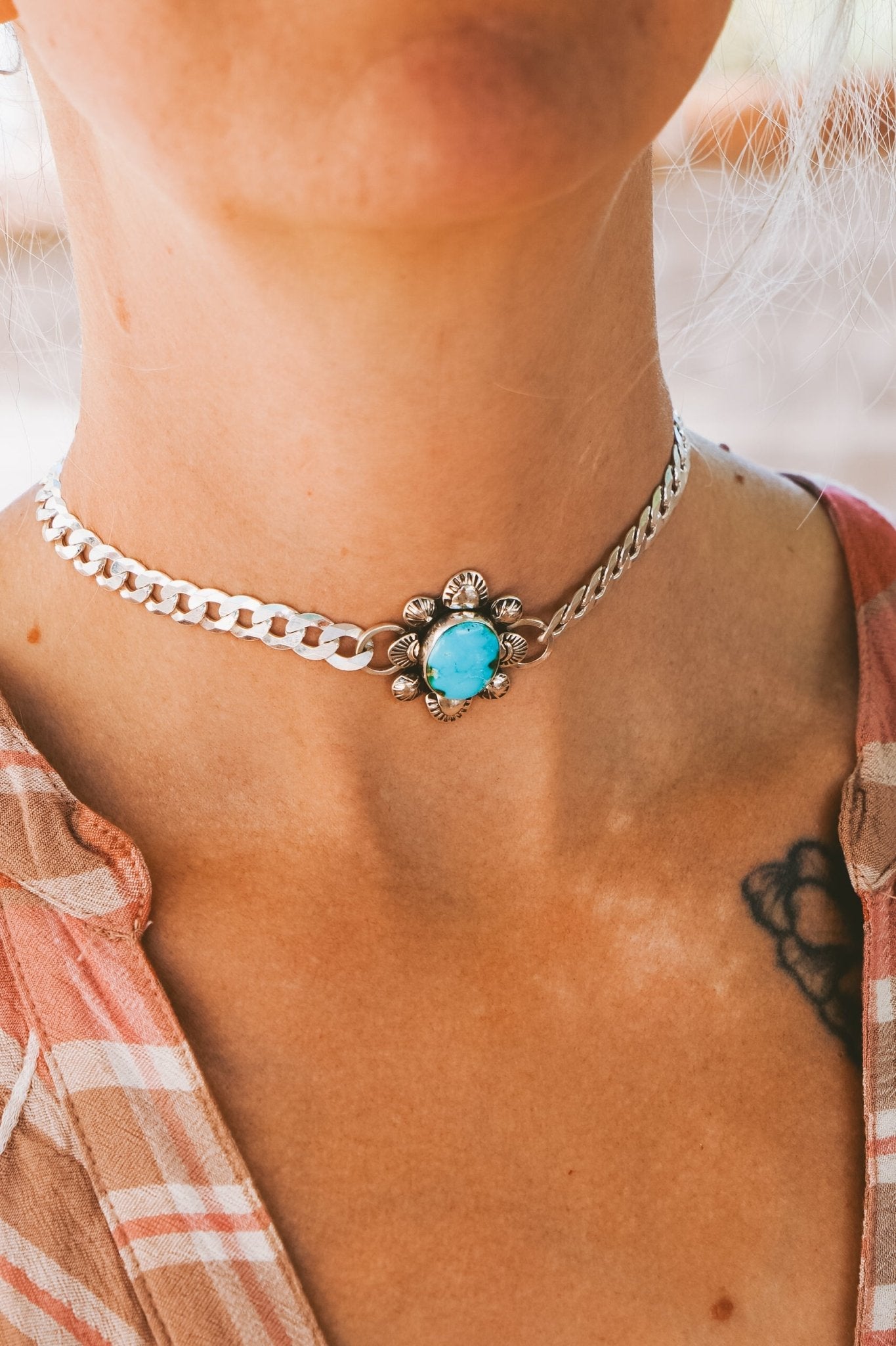 Statement Choker in Sonoran Mountain Turquoise - Golden Road Crafted