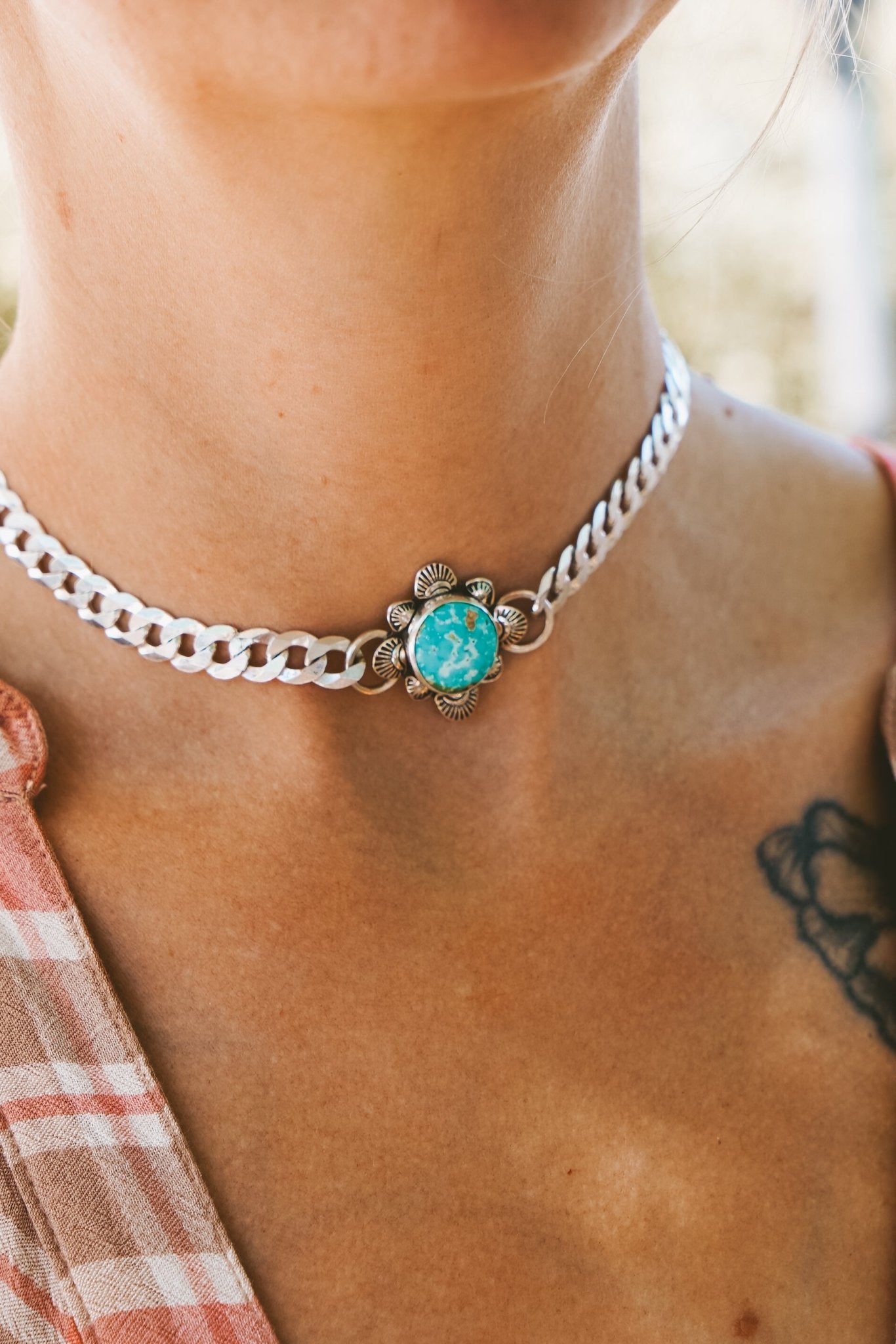 Statement Choker in Sonoran Mountain Turquoise - Golden Road Crafted
