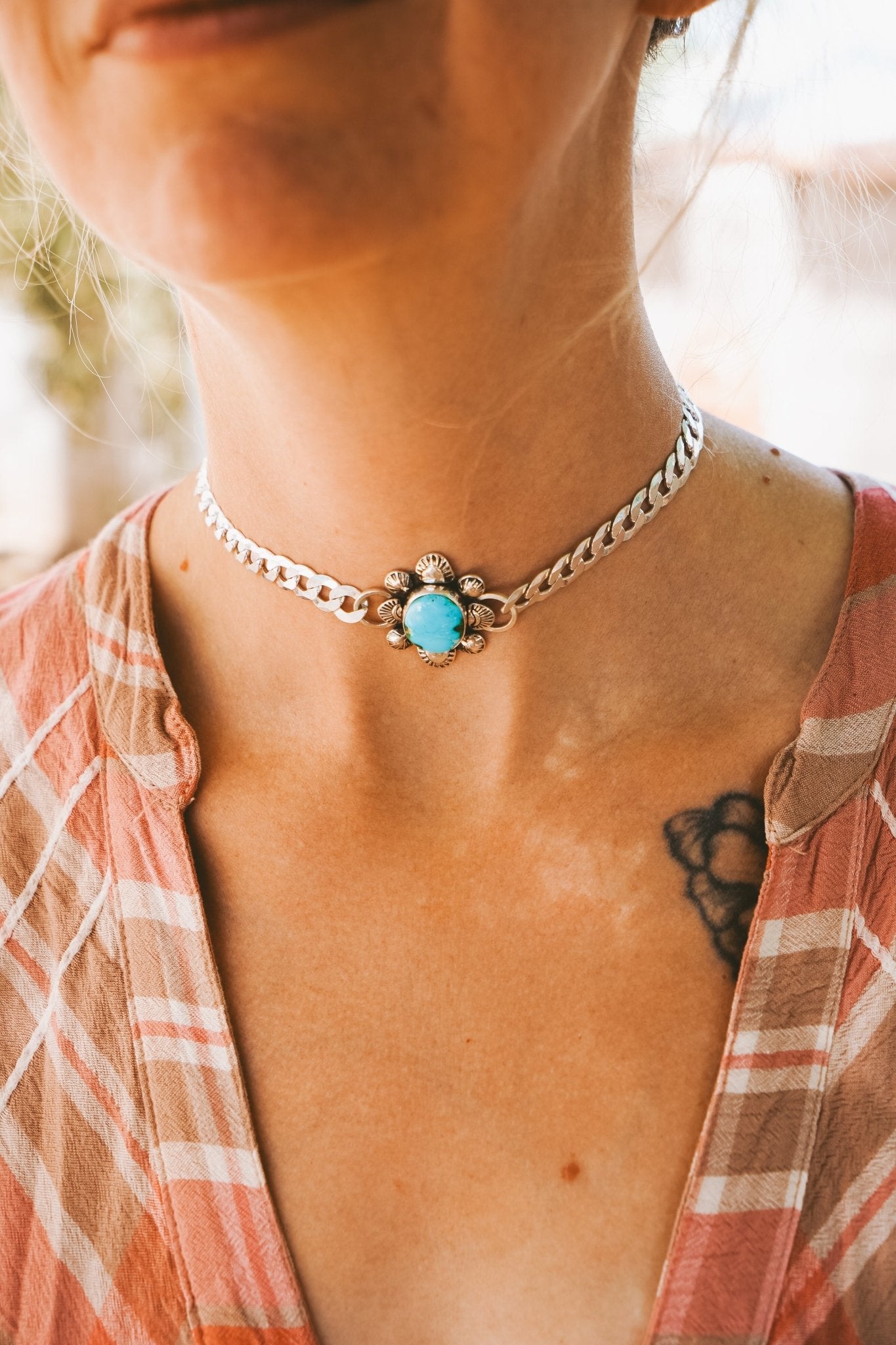 Statement Choker in Sonoran Mountain Turquoise - Golden Road Crafted
