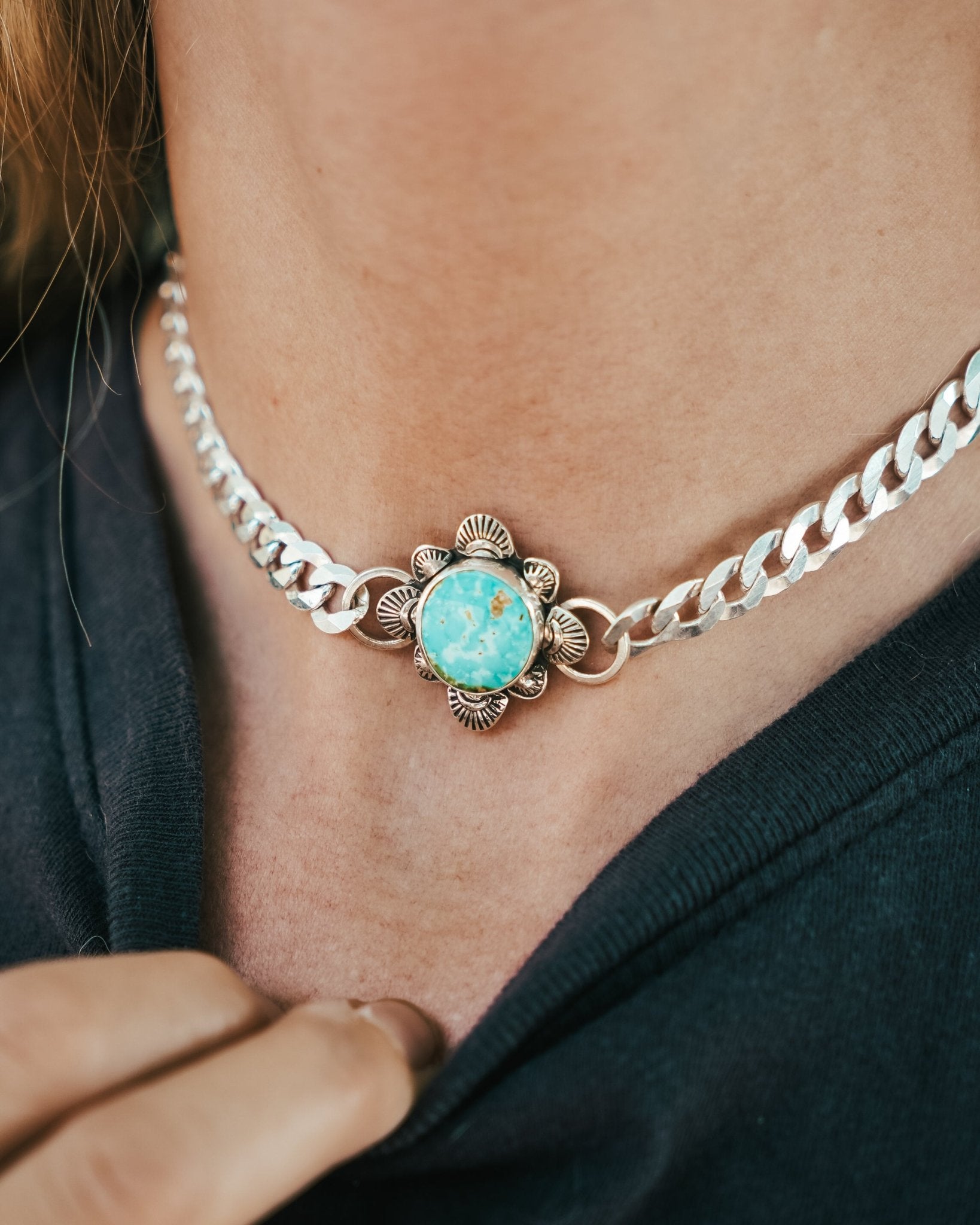 Statement Choker in Sonoran Mountain Turquoise - Golden Road Crafted