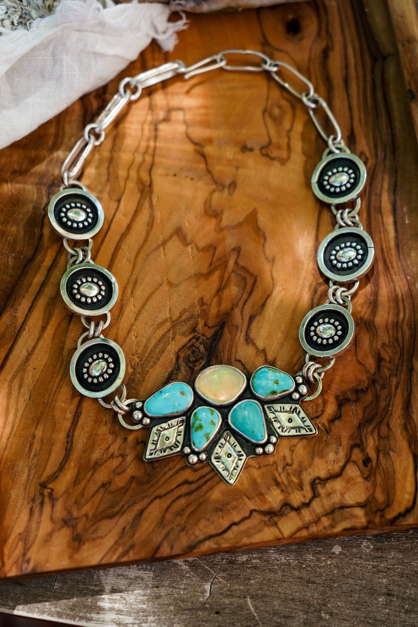 Statement Choker in Sonoran Mountain Turquoise & Ethiopian Opal - Golden Road Crafted