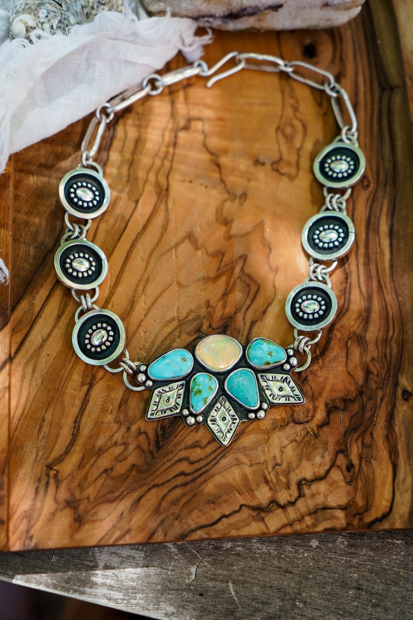 Statement Choker in Sonoran Mountain Turquoise & Ethiopian Opal - Golden Road Crafted