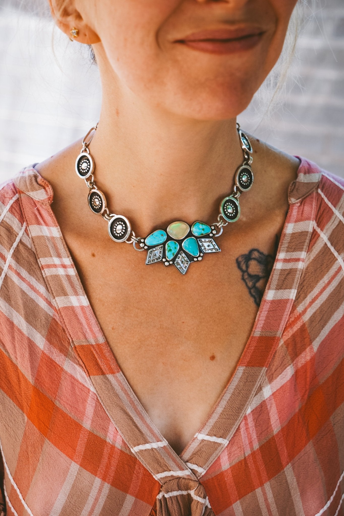 Statement Choker in Sonoran Mountain Turquoise & Ethiopian Opal - Golden Road Crafted