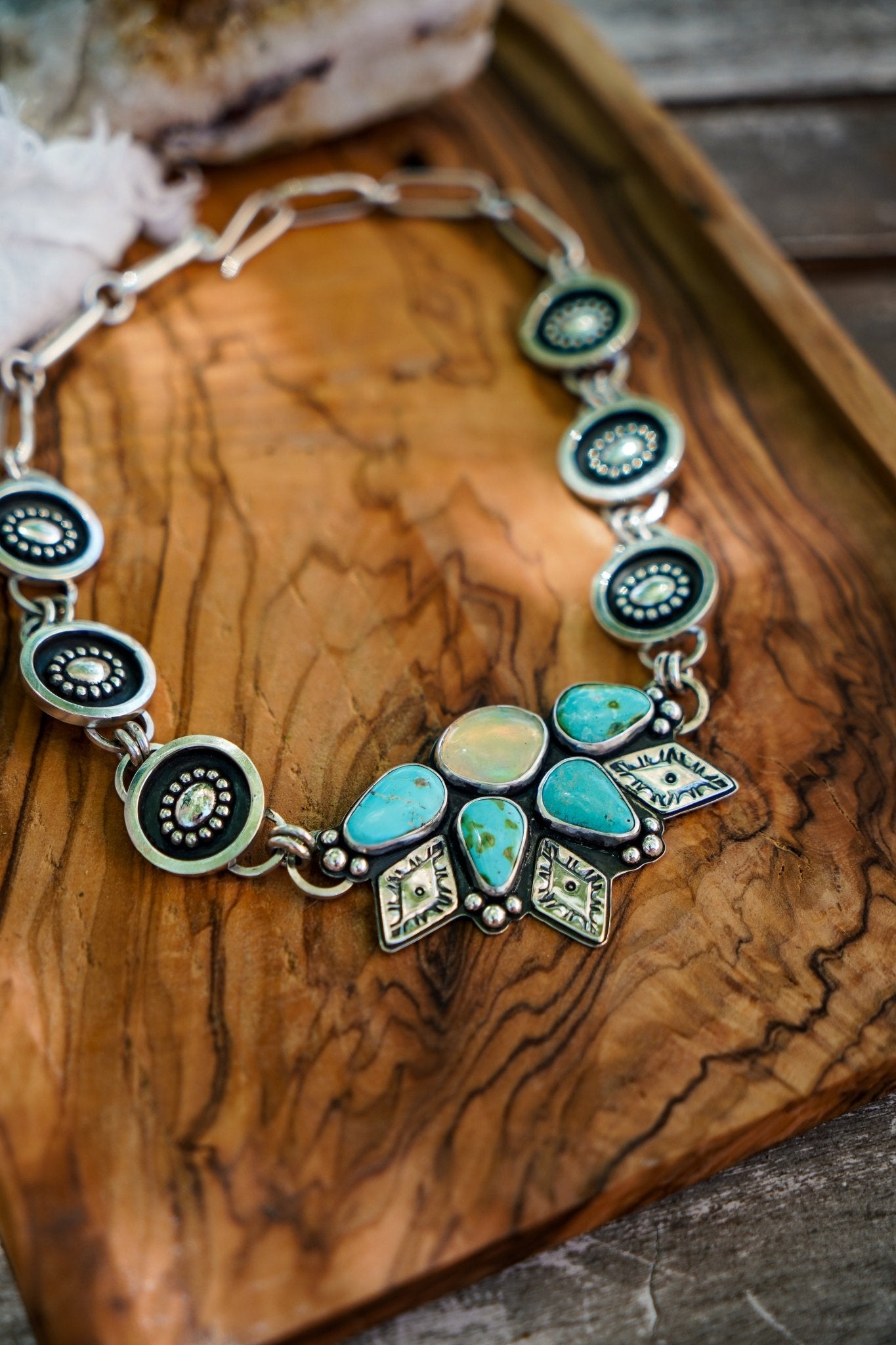 Statement Choker in Sonoran Mountain Turquoise & Ethiopian Opal - Golden Road Crafted
