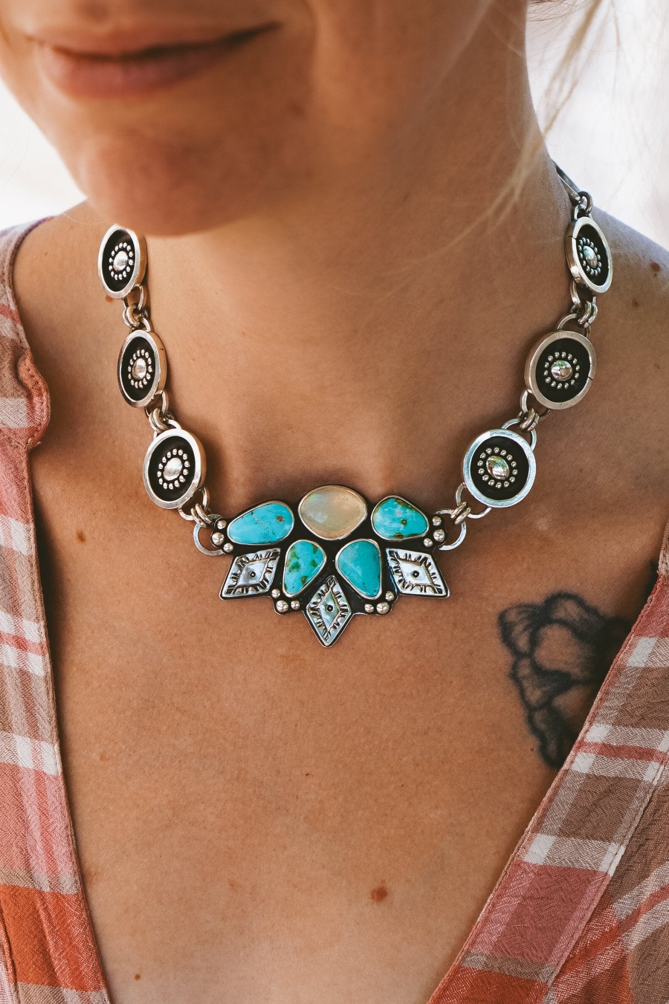Statement Choker in Sonoran Mountain Turquoise & Ethiopian Opal - Golden Road Crafted