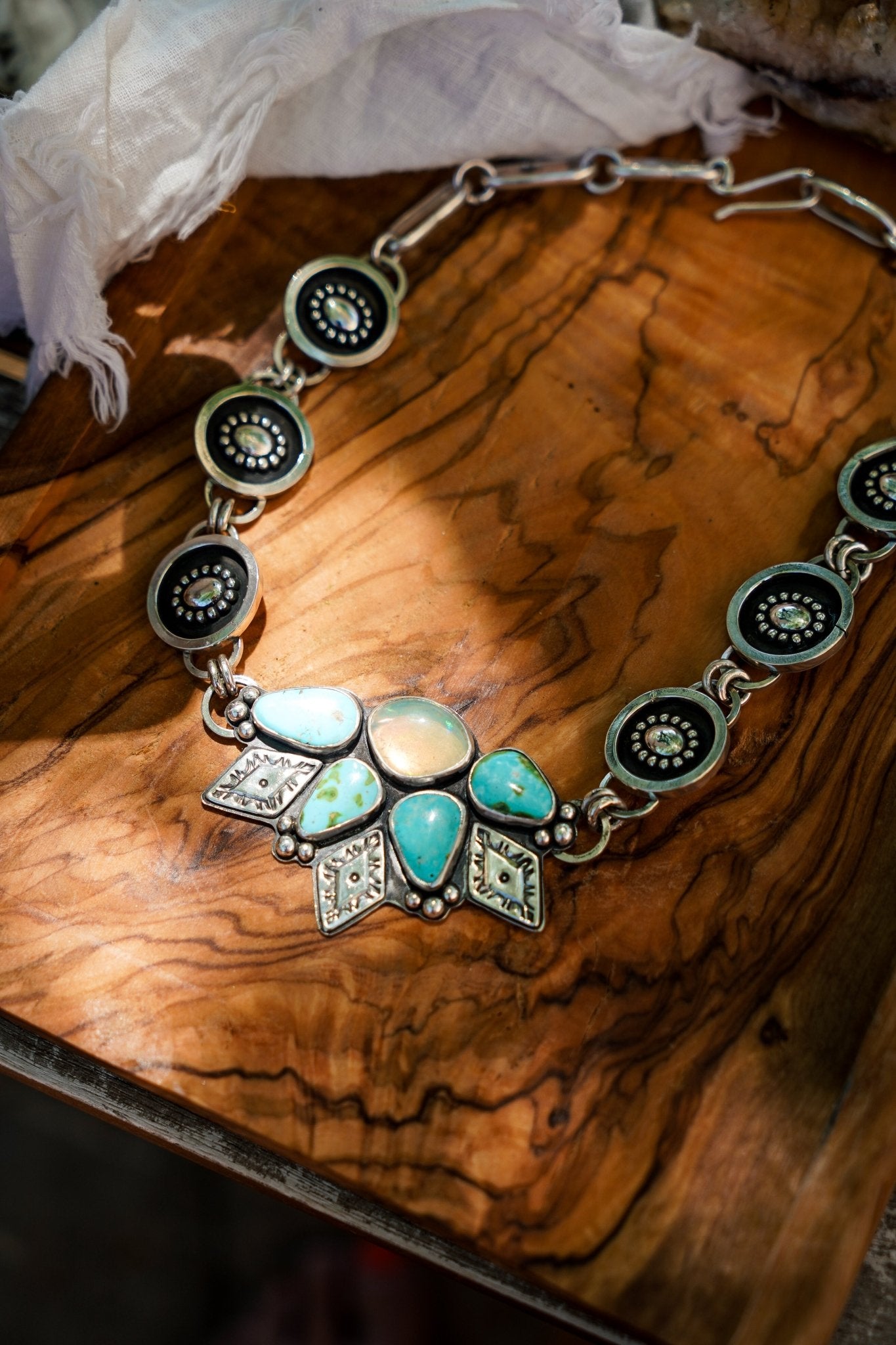 Statement Choker in Sonoran Mountain Turquoise & Ethiopian Opal - Golden Road Crafted