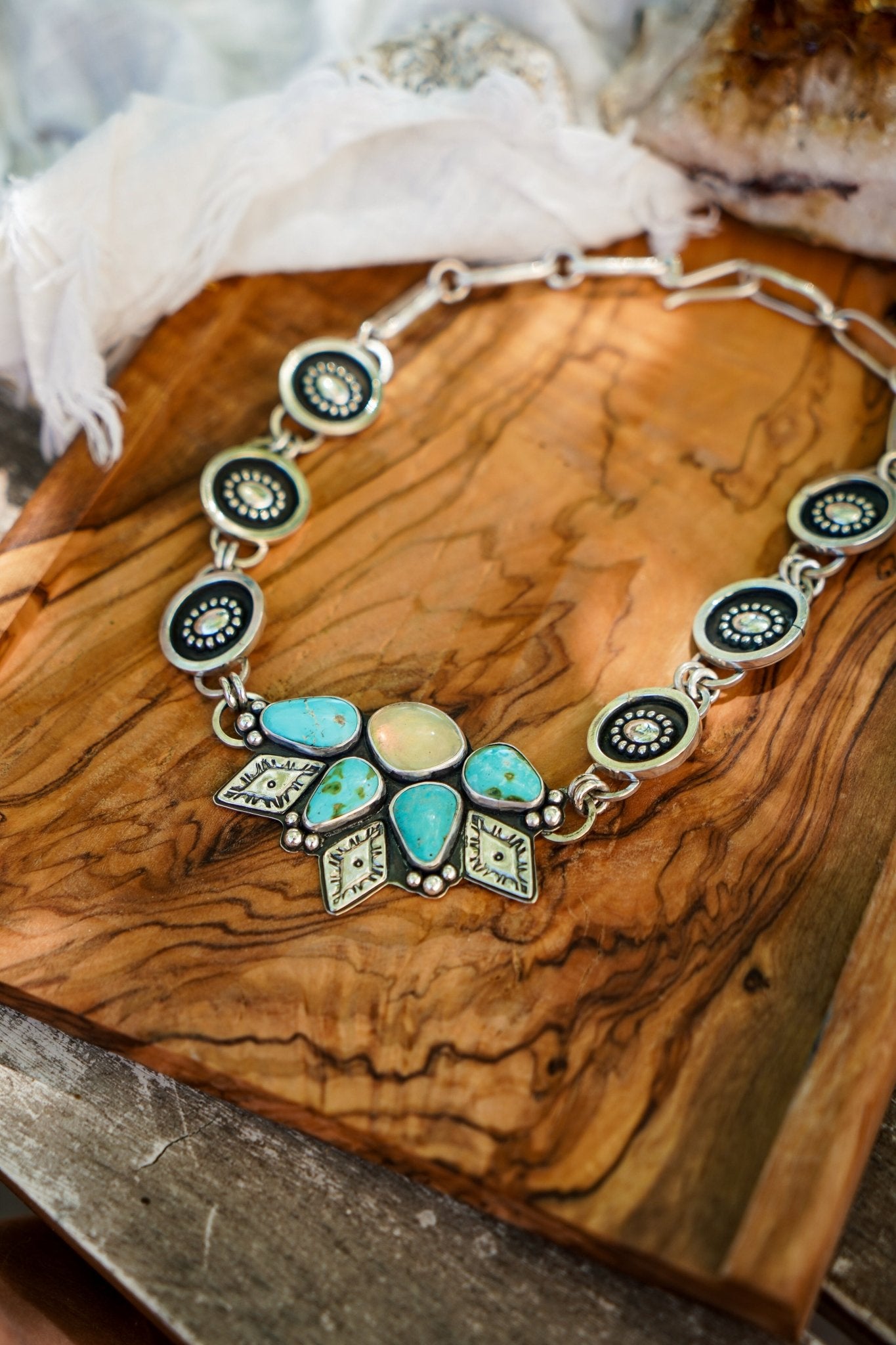 Statement Choker in Sonoran Mountain Turquoise & Ethiopian Opal - Golden Road Crafted
