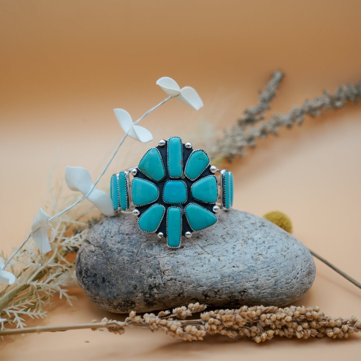 Statement Cuff in Campitos Turquoise - Golden Road Crafted