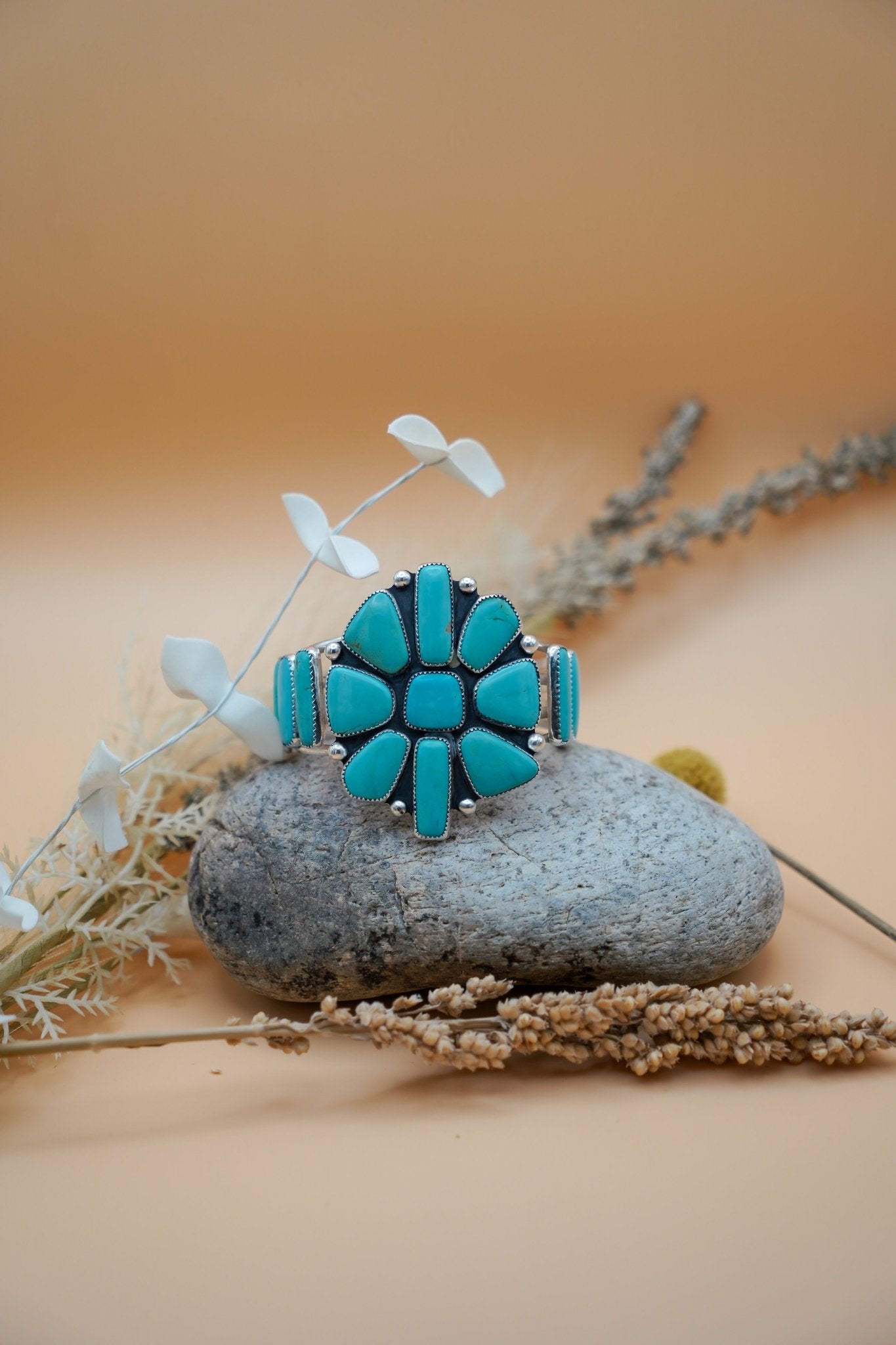 Statement Cuff in Campitos Turquoise - Golden Road Crafted