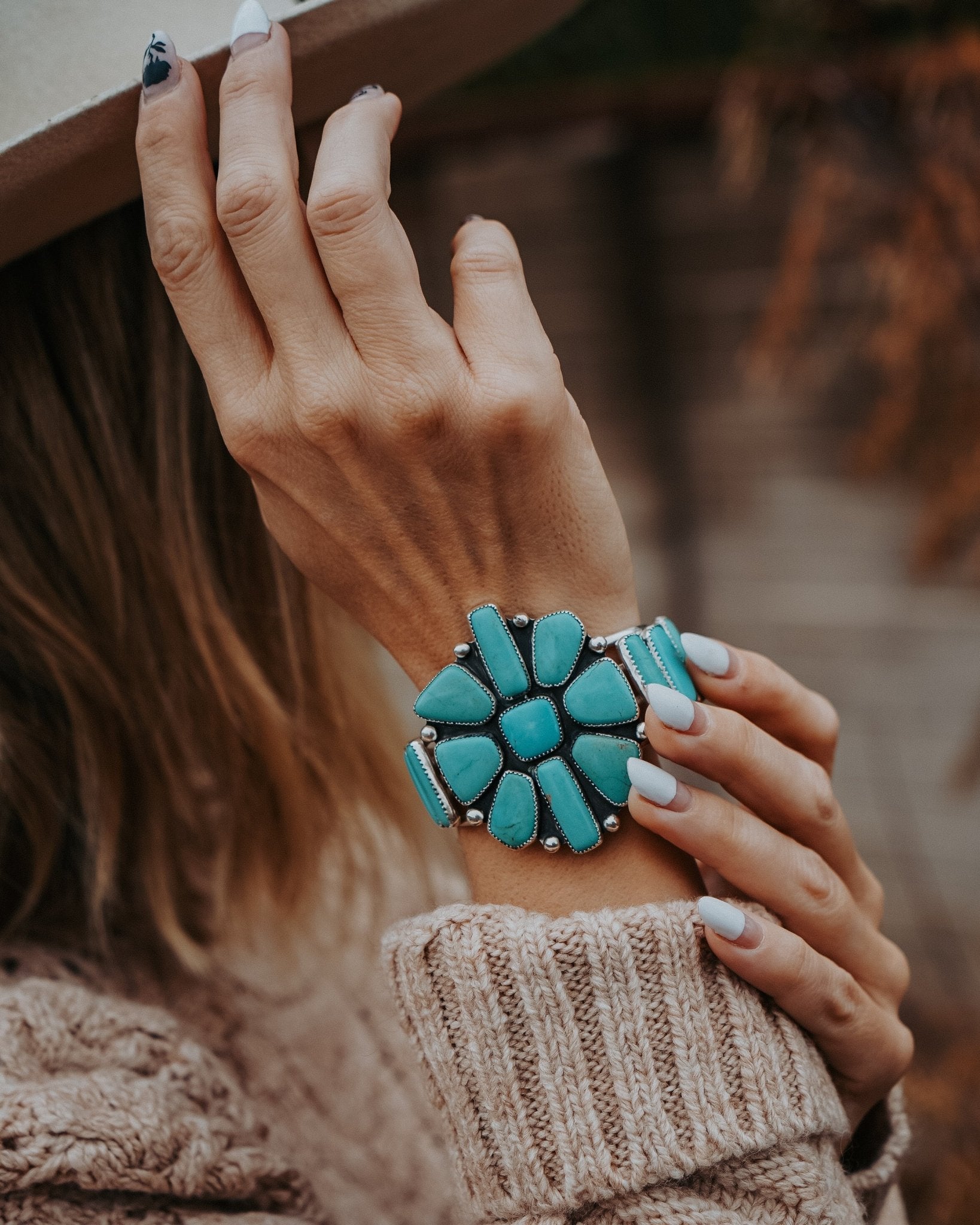 Statement Cuff in Campitos Turquoise - Golden Road Crafted