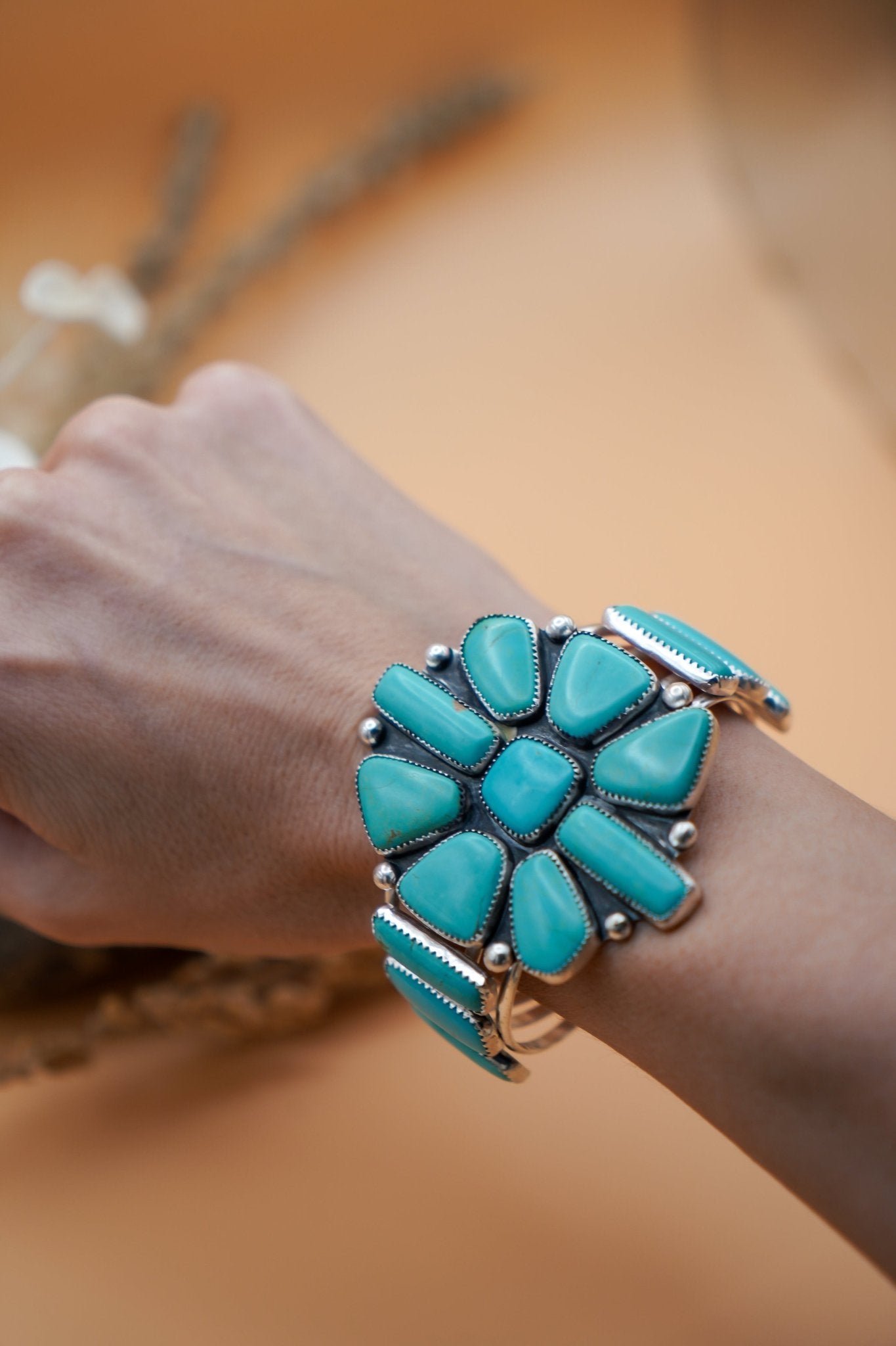 Statement Cuff in Campitos Turquoise - Golden Road Crafted