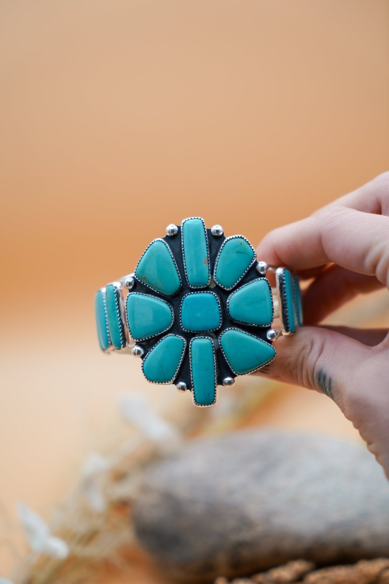 Statement Cuff in Campitos Turquoise - Golden Road Crafted