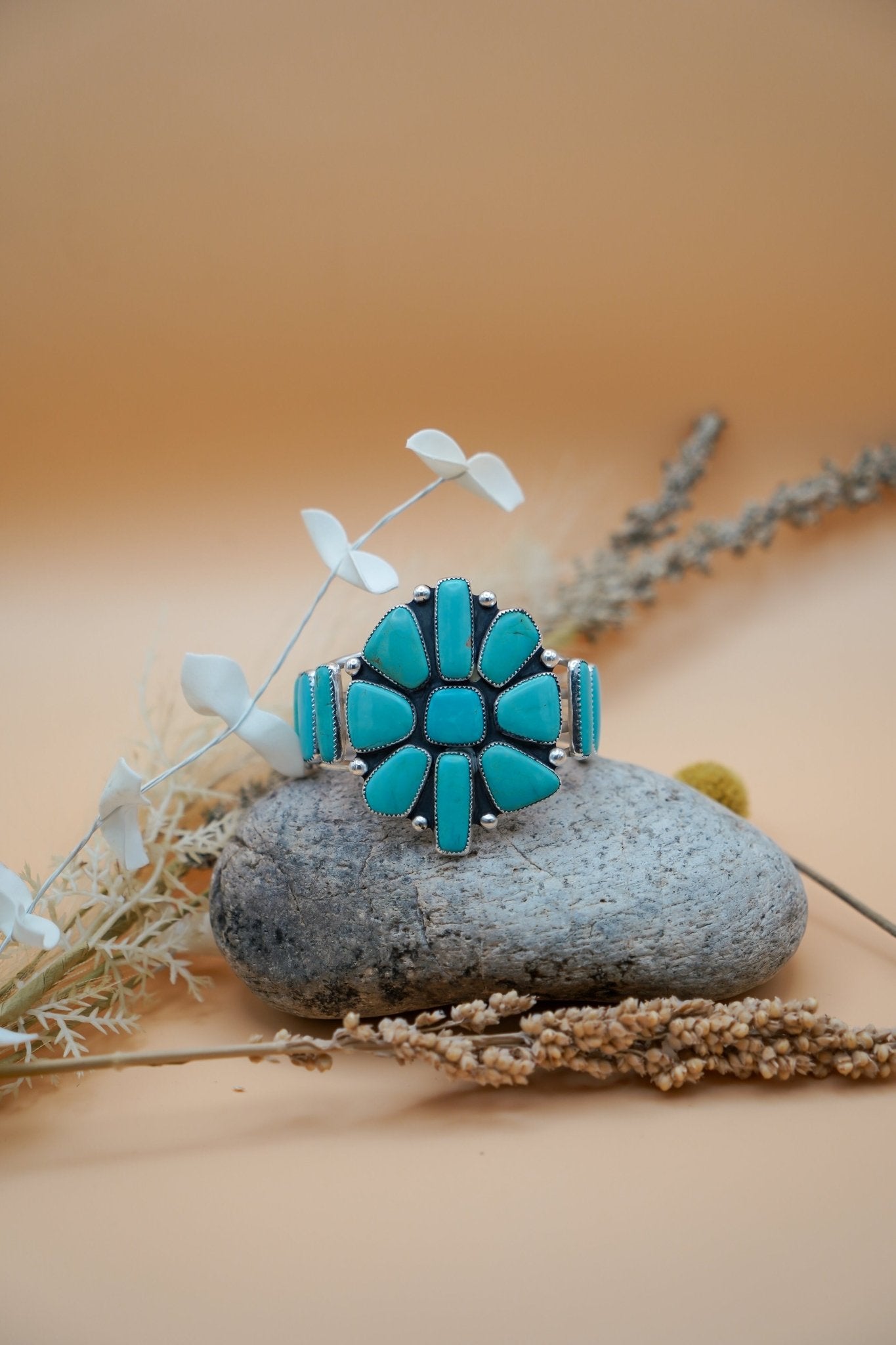 Statement Cuff in Campitos Turquoise - Golden Road Crafted
