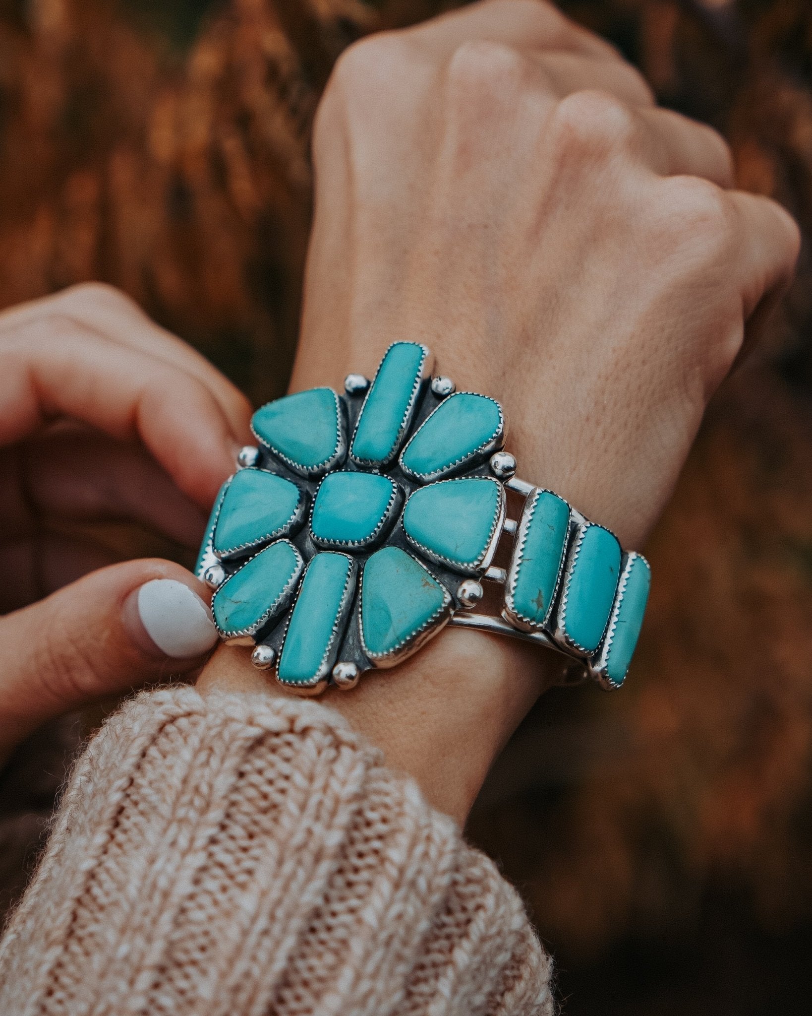Statement Cuff in Campitos Turquoise - Golden Road Crafted