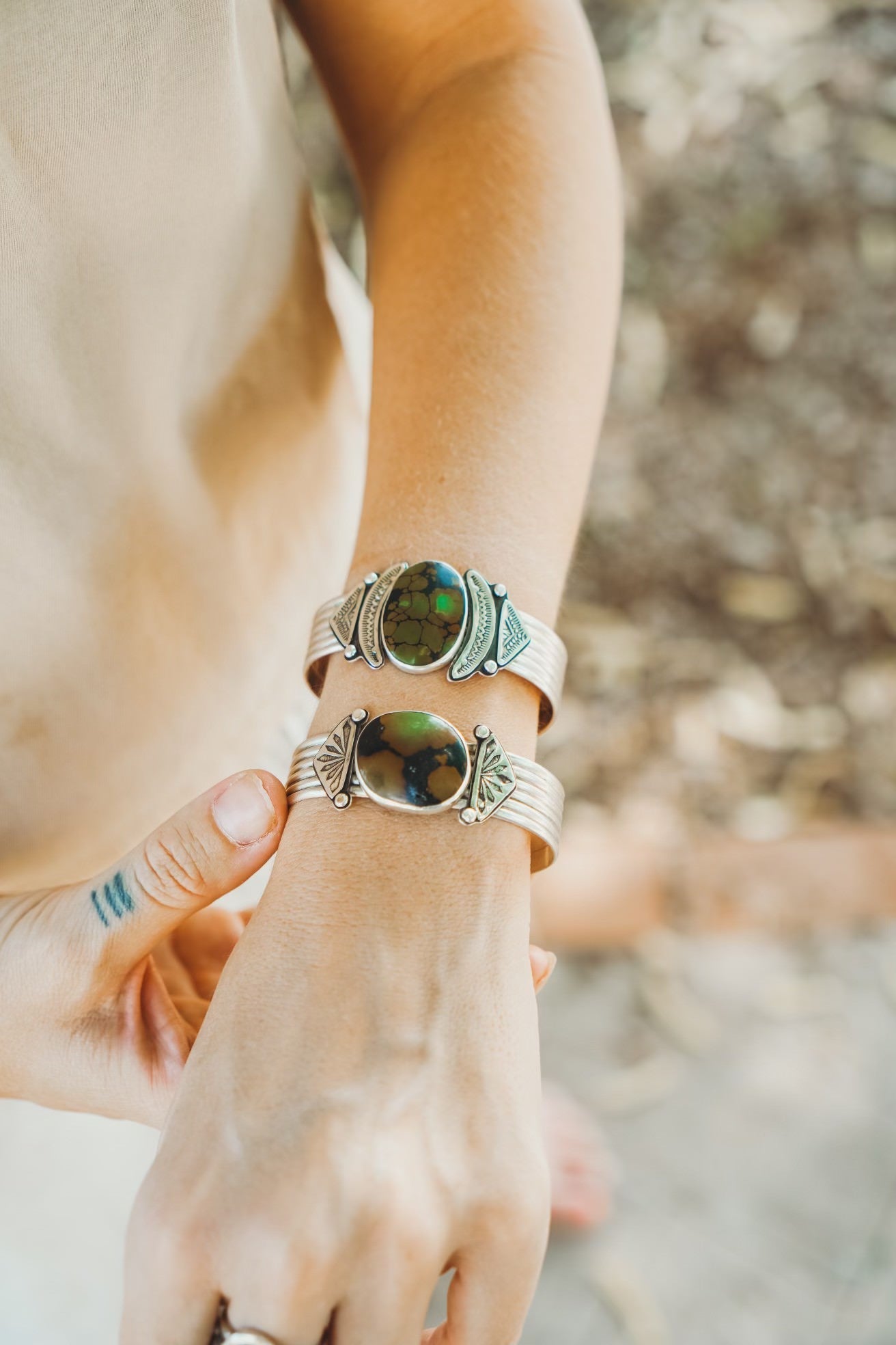 Statement Cuff in Giraffe Turquoise - Golden Road Crafted