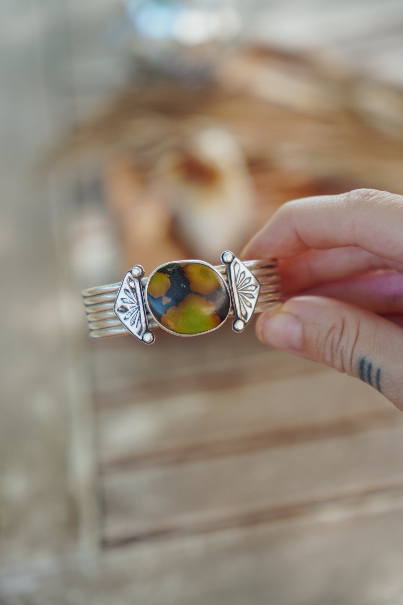 Statement Cuff in Giraffe Turquoise - Golden Road Crafted