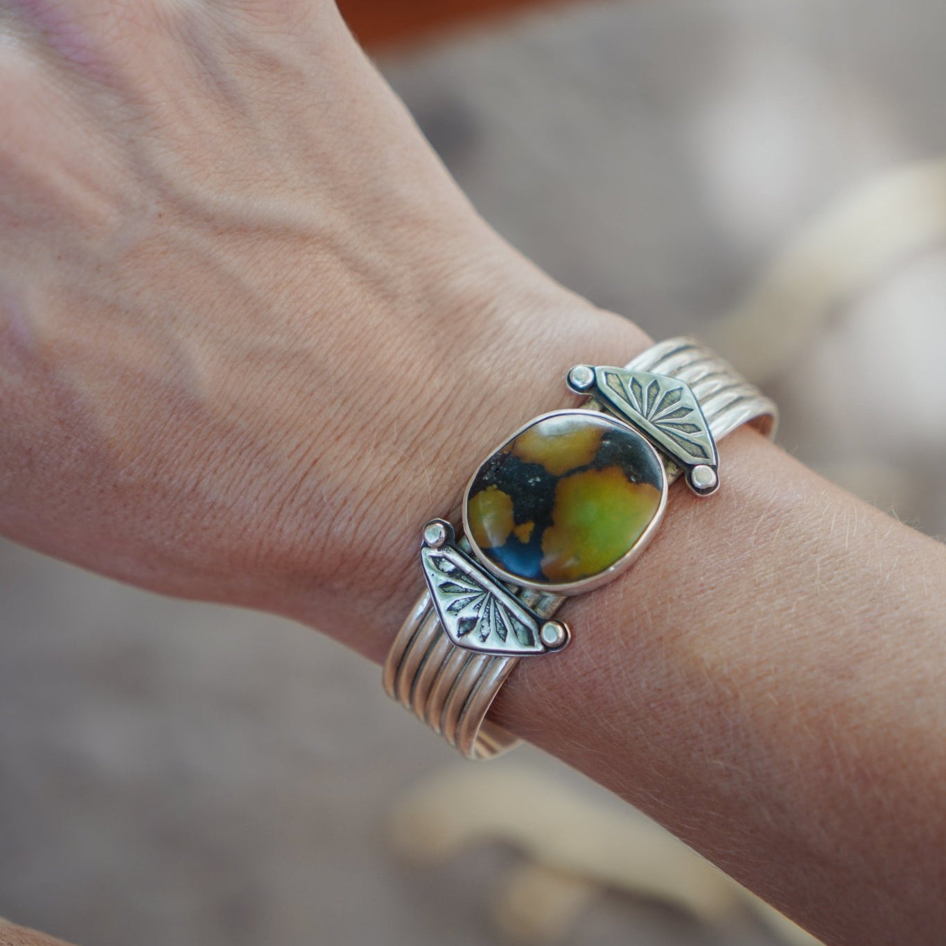 Statement Cuff in Giraffe Turquoise - Golden Road Crafted