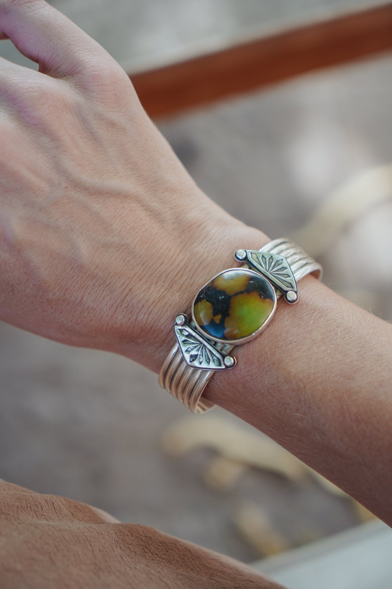 Statement Cuff in Giraffe Turquoise - Golden Road Crafted