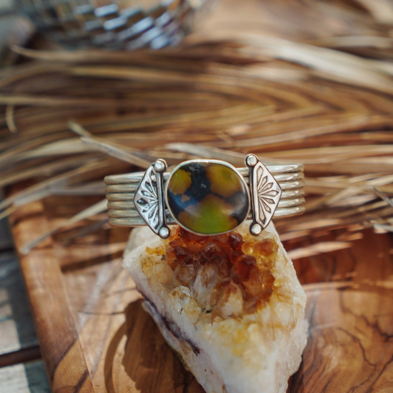 Statement Cuff in Giraffe Turquoise - Golden Road Crafted