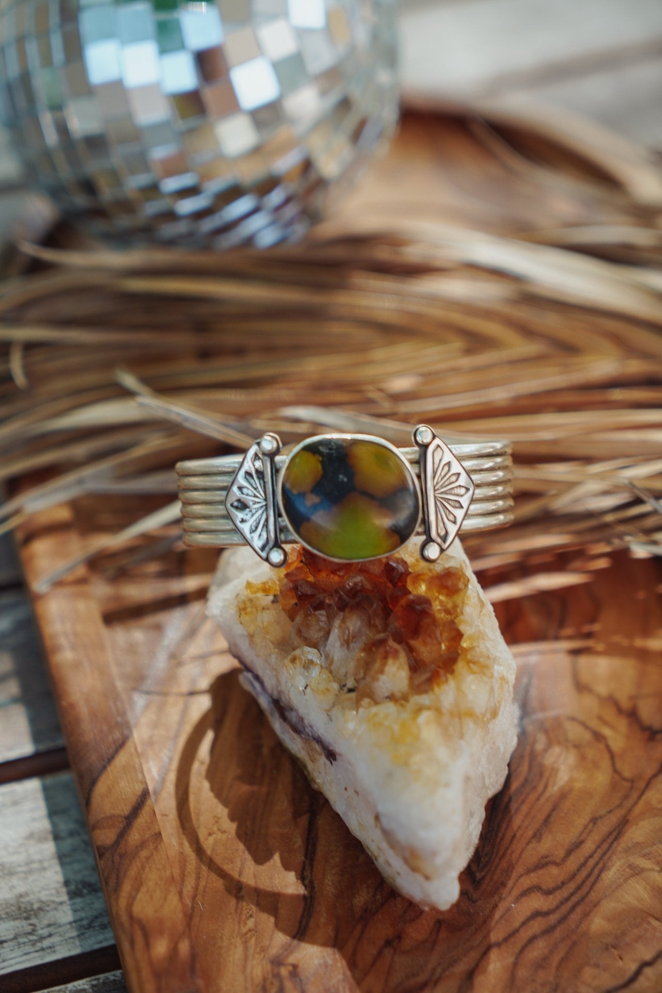 Statement Cuff in Giraffe Turquoise - Golden Road Crafted