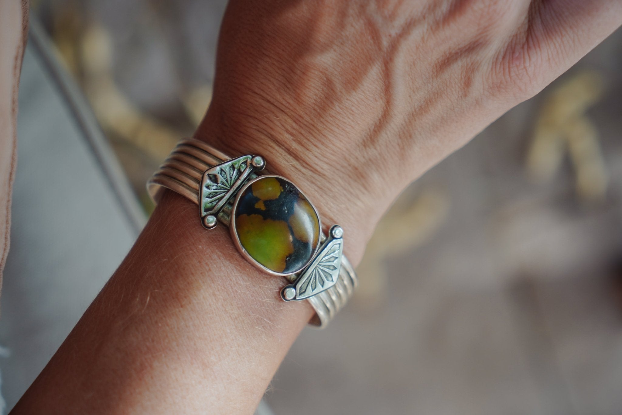 Statement Cuff in Giraffe Turquoise - Golden Road Crafted
