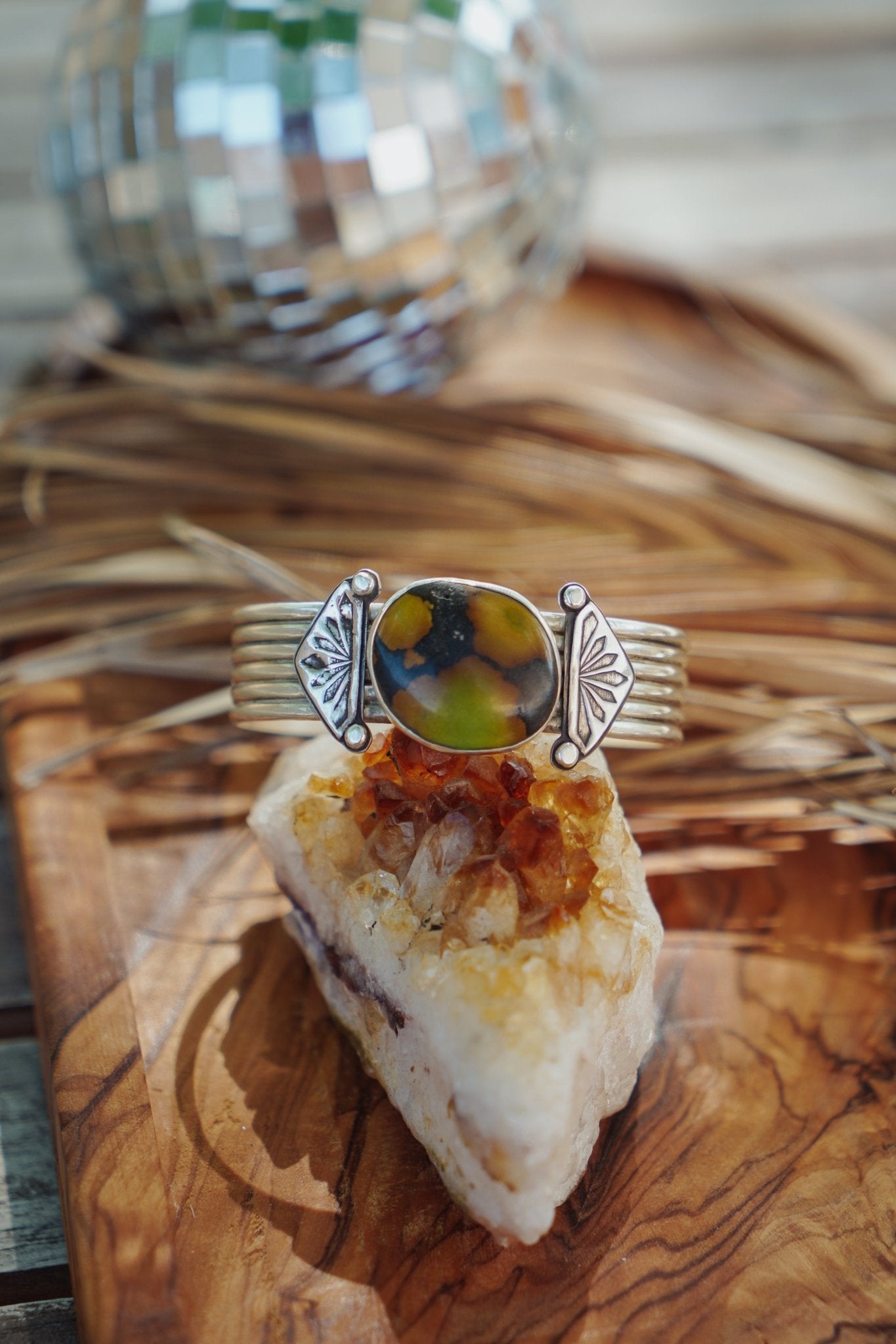Statement Cuff in Giraffe Turquoise - Golden Road Crafted