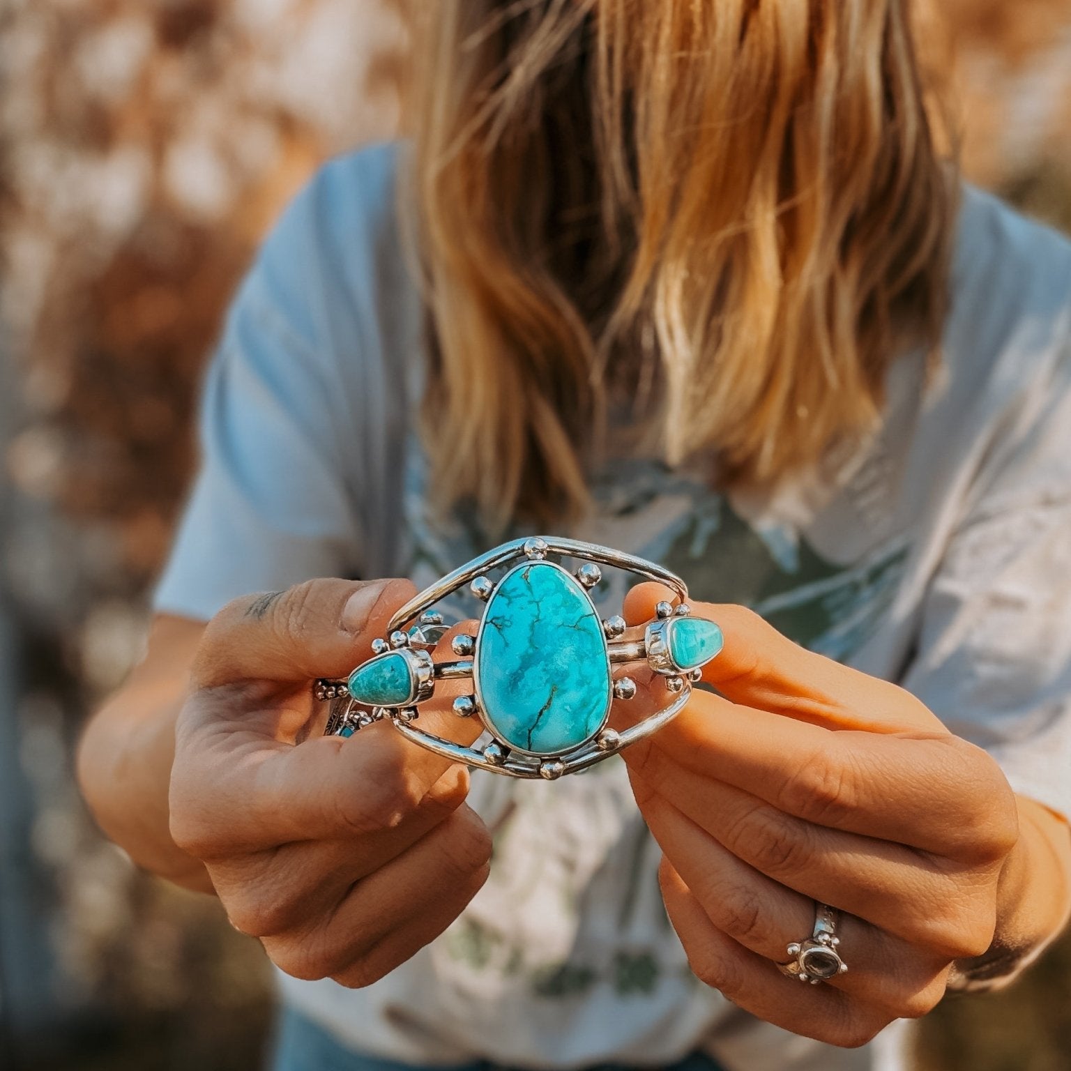 Statement Cuff in Hubei Turquoise - Golden Road Crafted