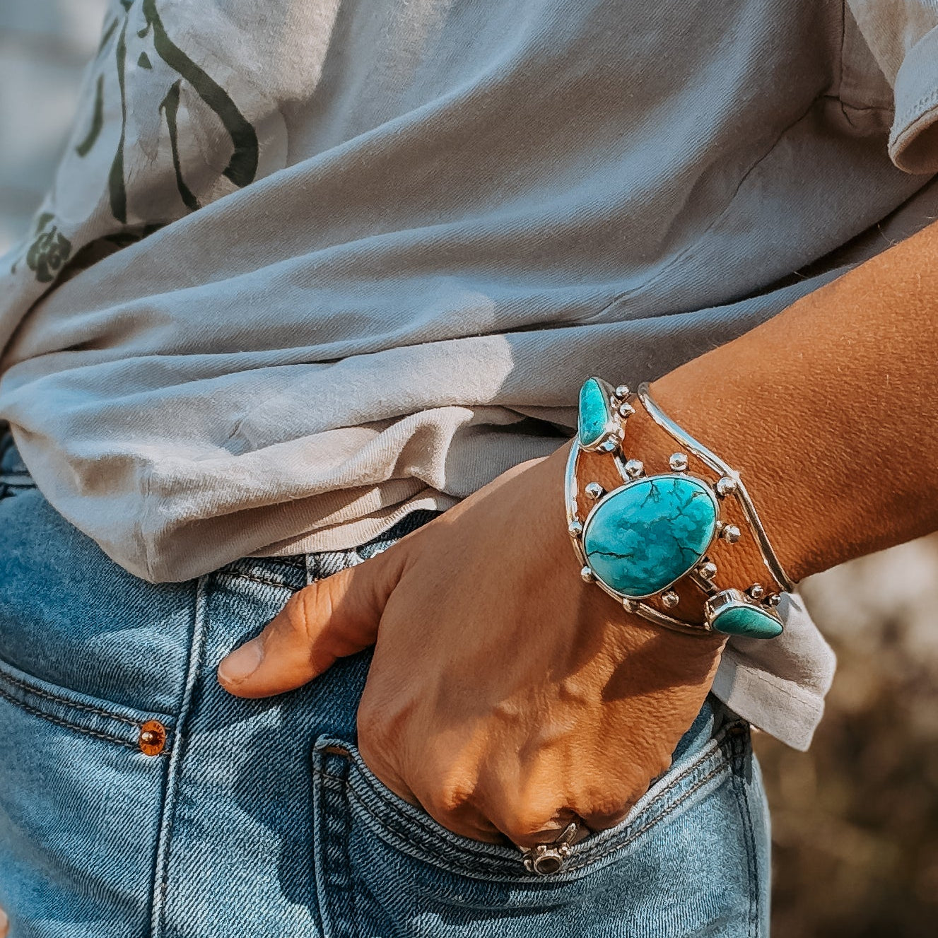 Statement Cuff in Hubei Turquoise - Golden Road Crafted