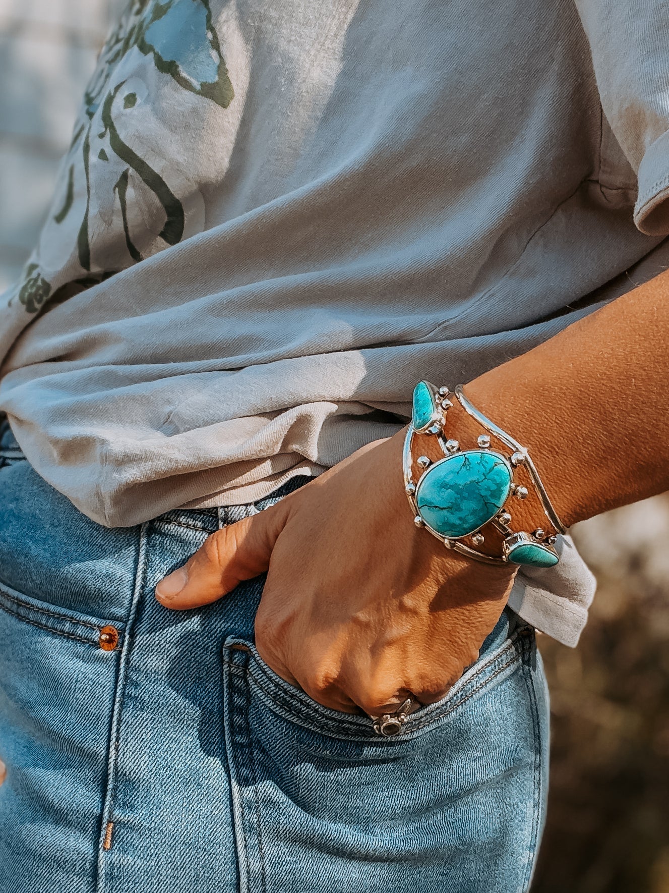 Statement Cuff in Hubei Turquoise - Golden Road Crafted