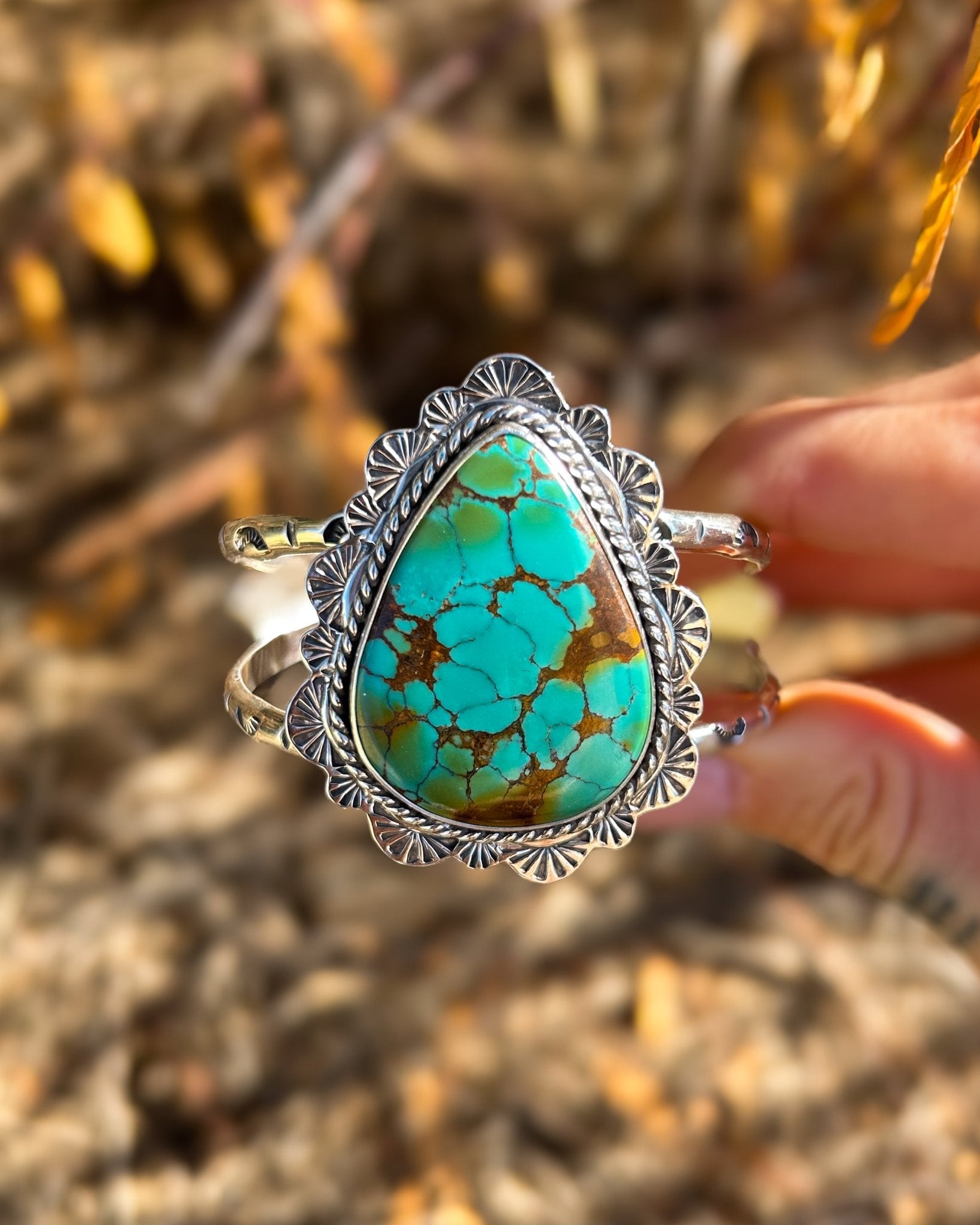 Statement Cuff in Kingman Turquoise - Golden Road Crafted