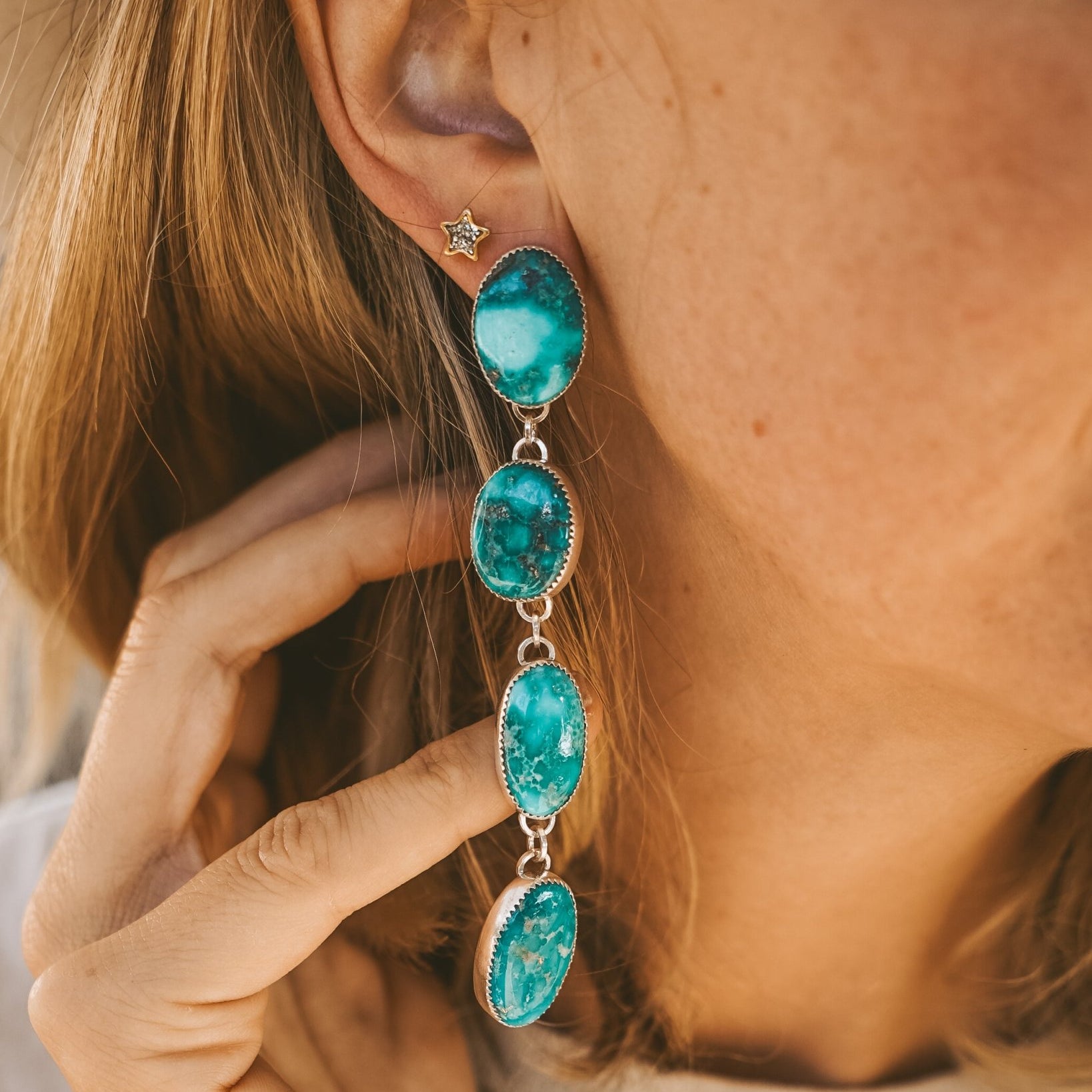 Statement Drip Earrings in Whitewater Turquoise - Golden Road Crafted