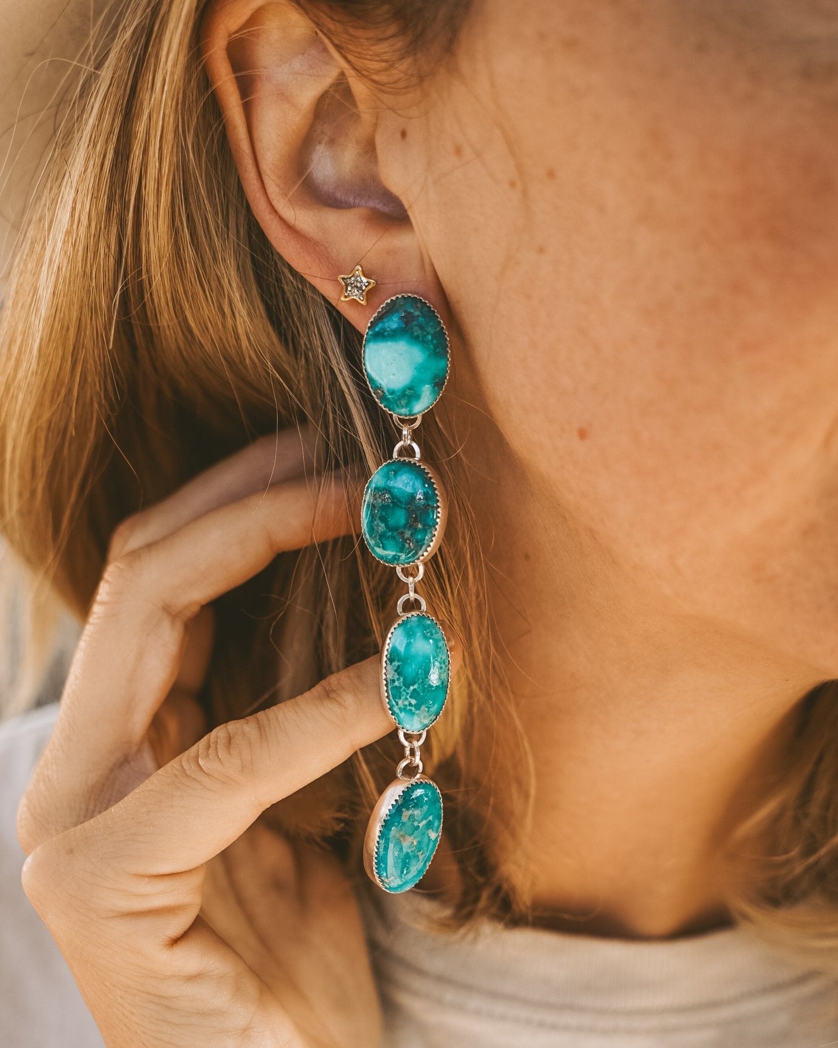 Statement Drip Earrings in Whitewater Turquoise - Golden Road Crafted