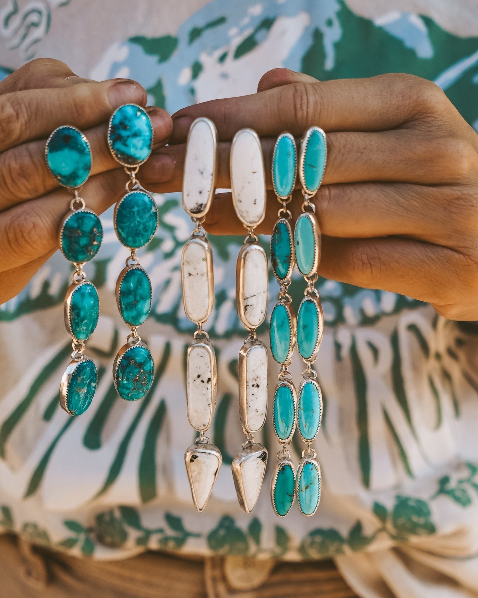 Statement Drip Earrings in Whitewater Turquoise - Golden Road Crafted