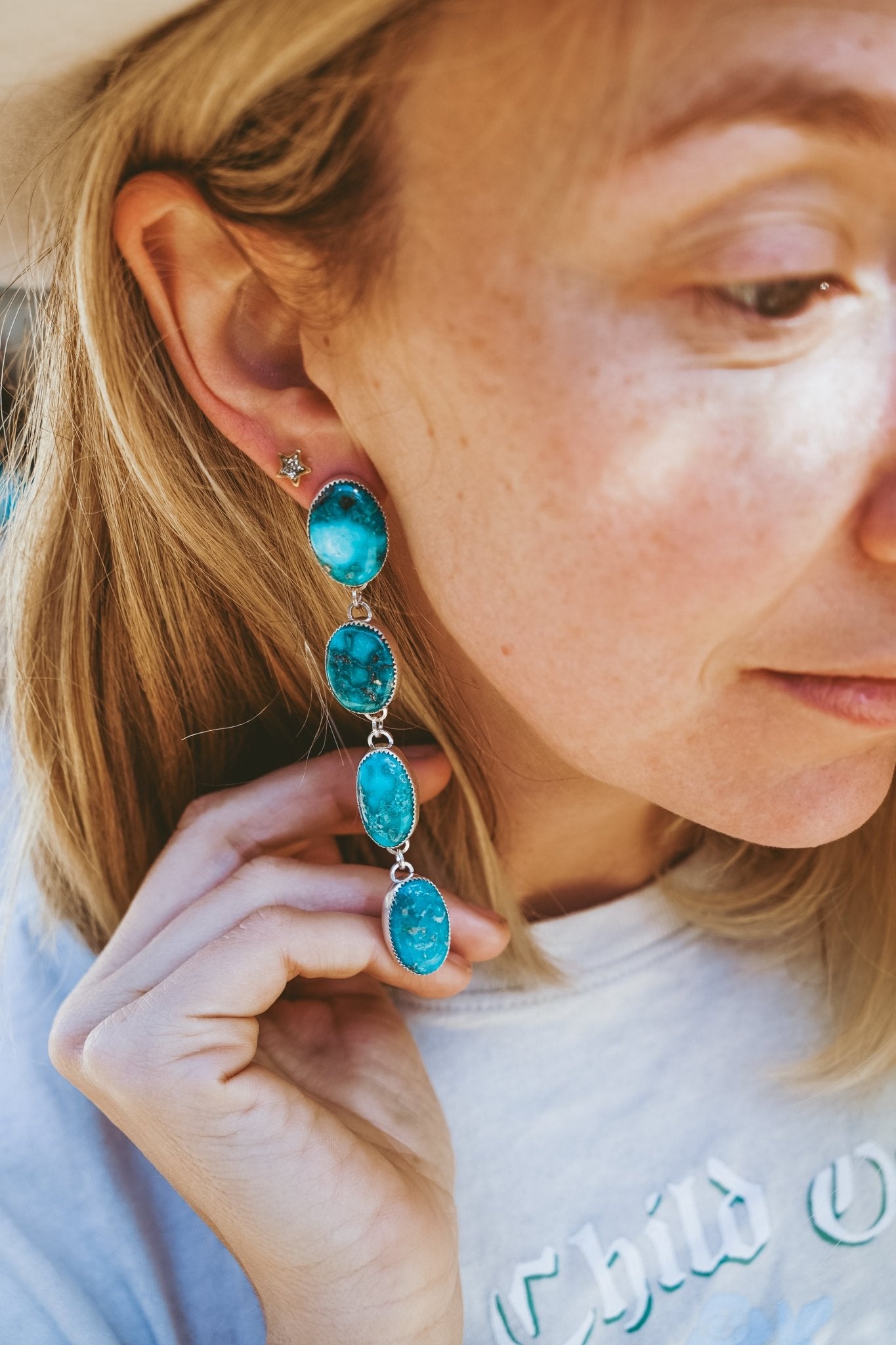 Statement Drip Earrings in Whitewater Turquoise - Golden Road Crafted