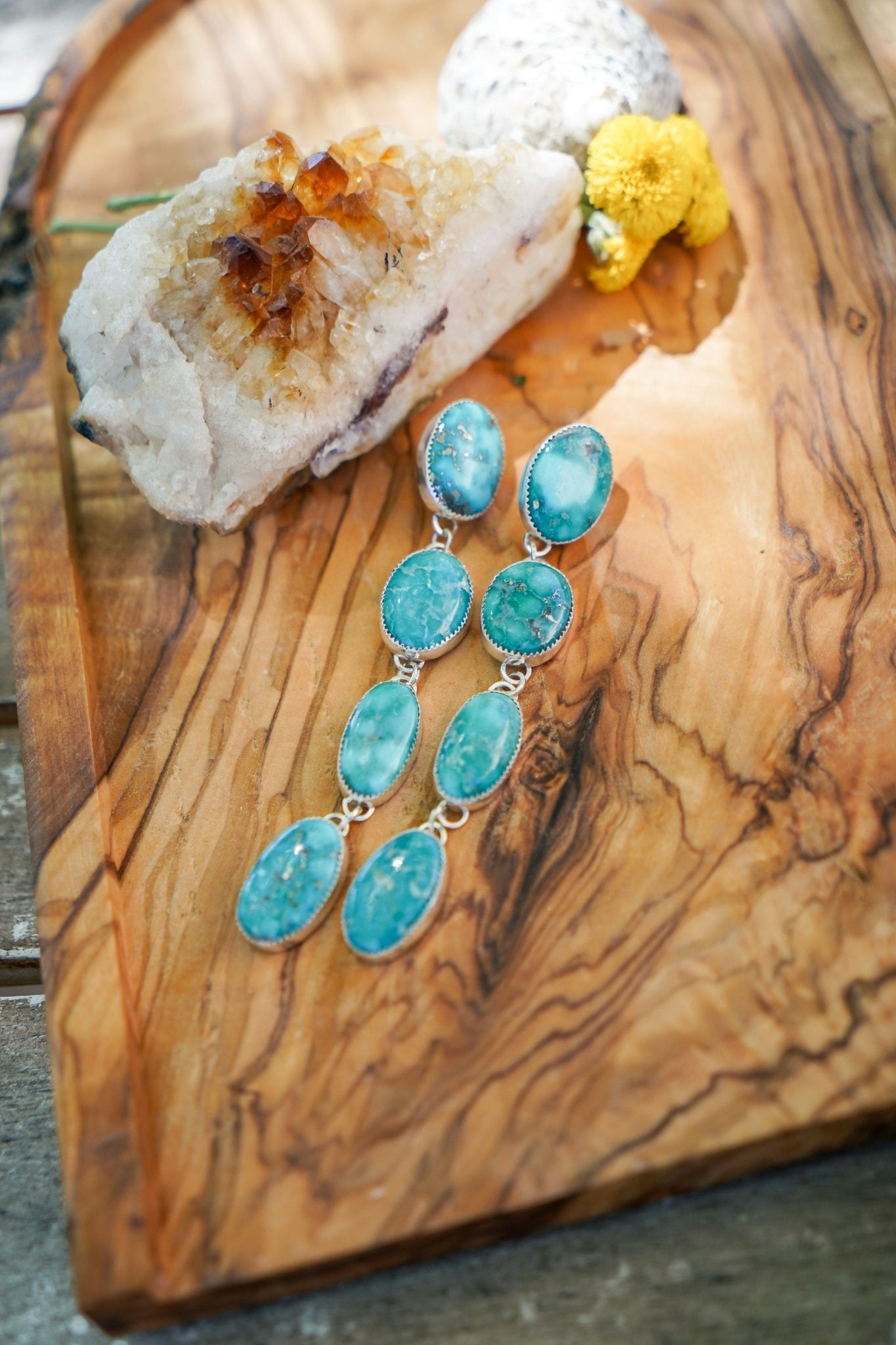 Statement Drip Earrings in Whitewater Turquoise - Golden Road Crafted