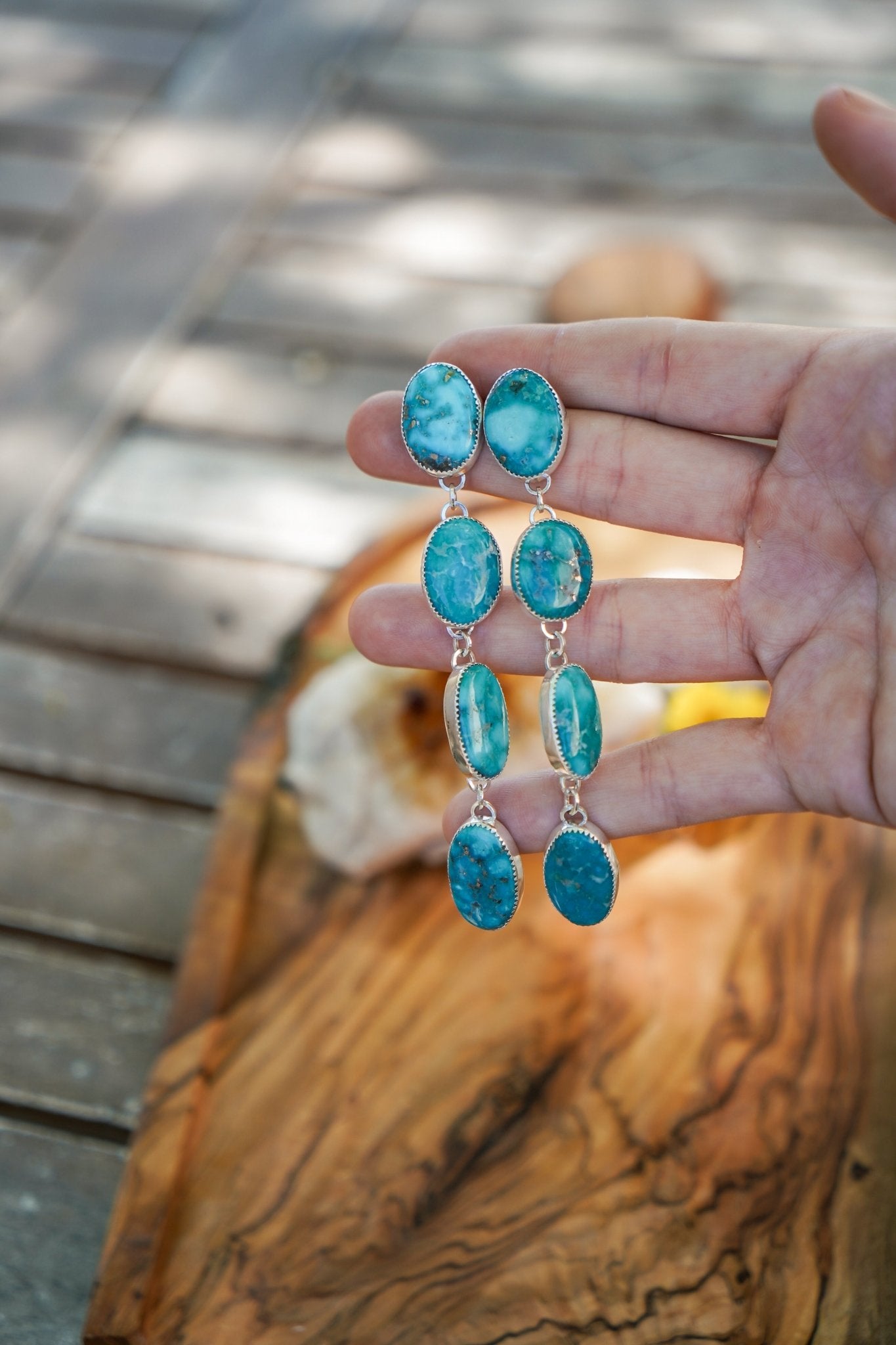 Statement Drip Earrings in Whitewater Turquoise - Golden Road Crafted