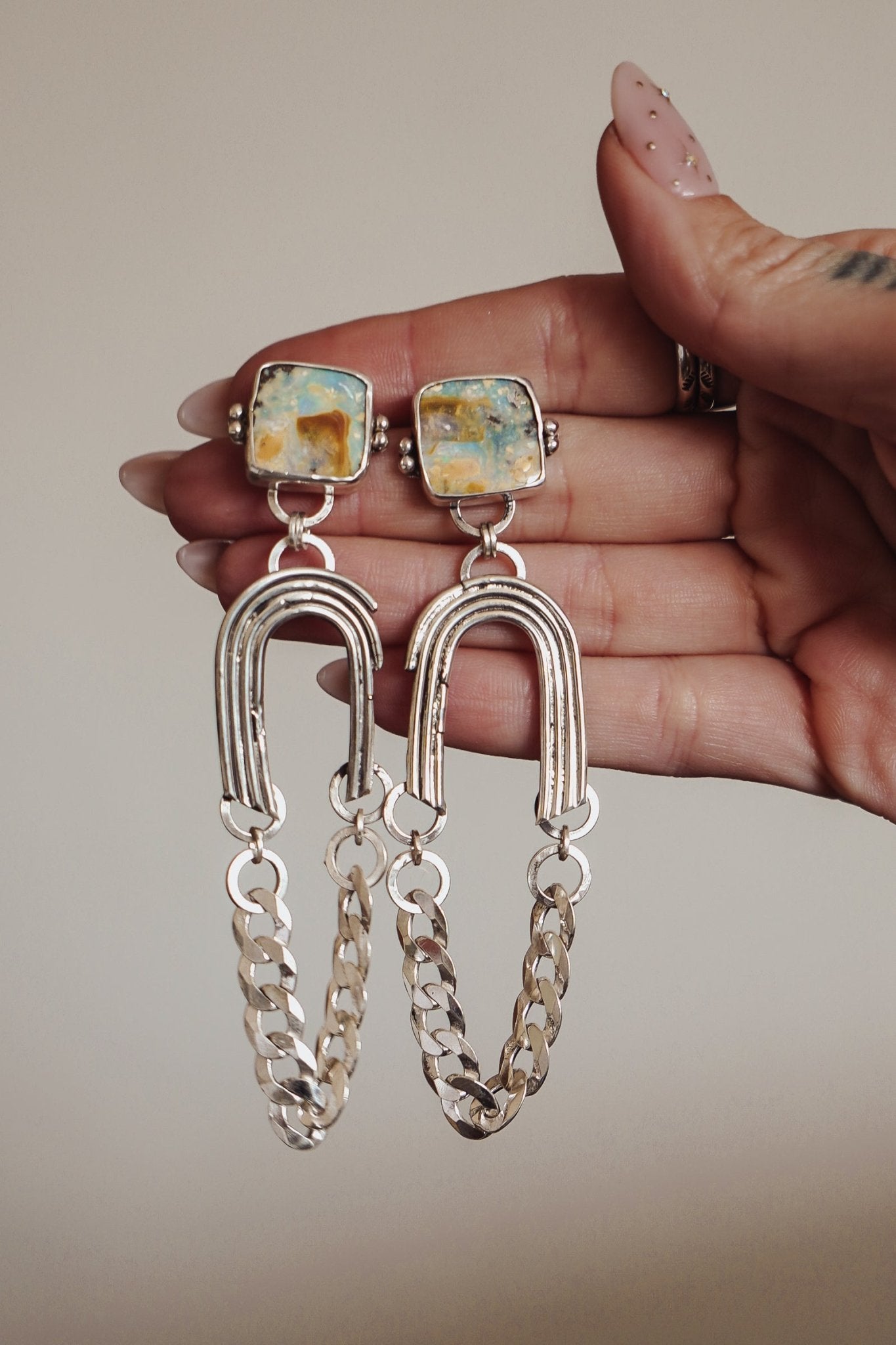 Statement Earrings in Boulder Opal - Golden Road Crafted
