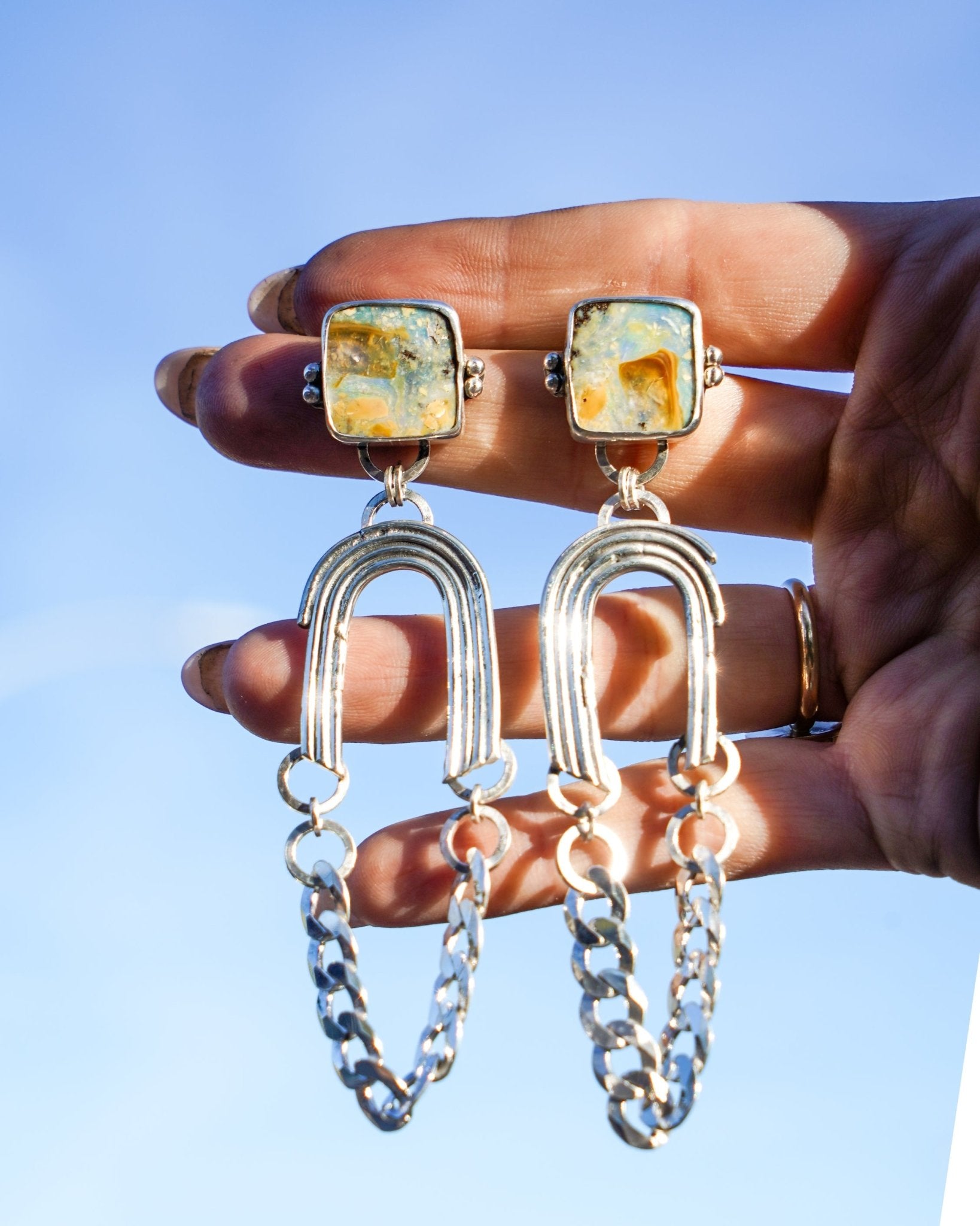 Statement Earrings in Boulder Opal - Golden Road Crafted