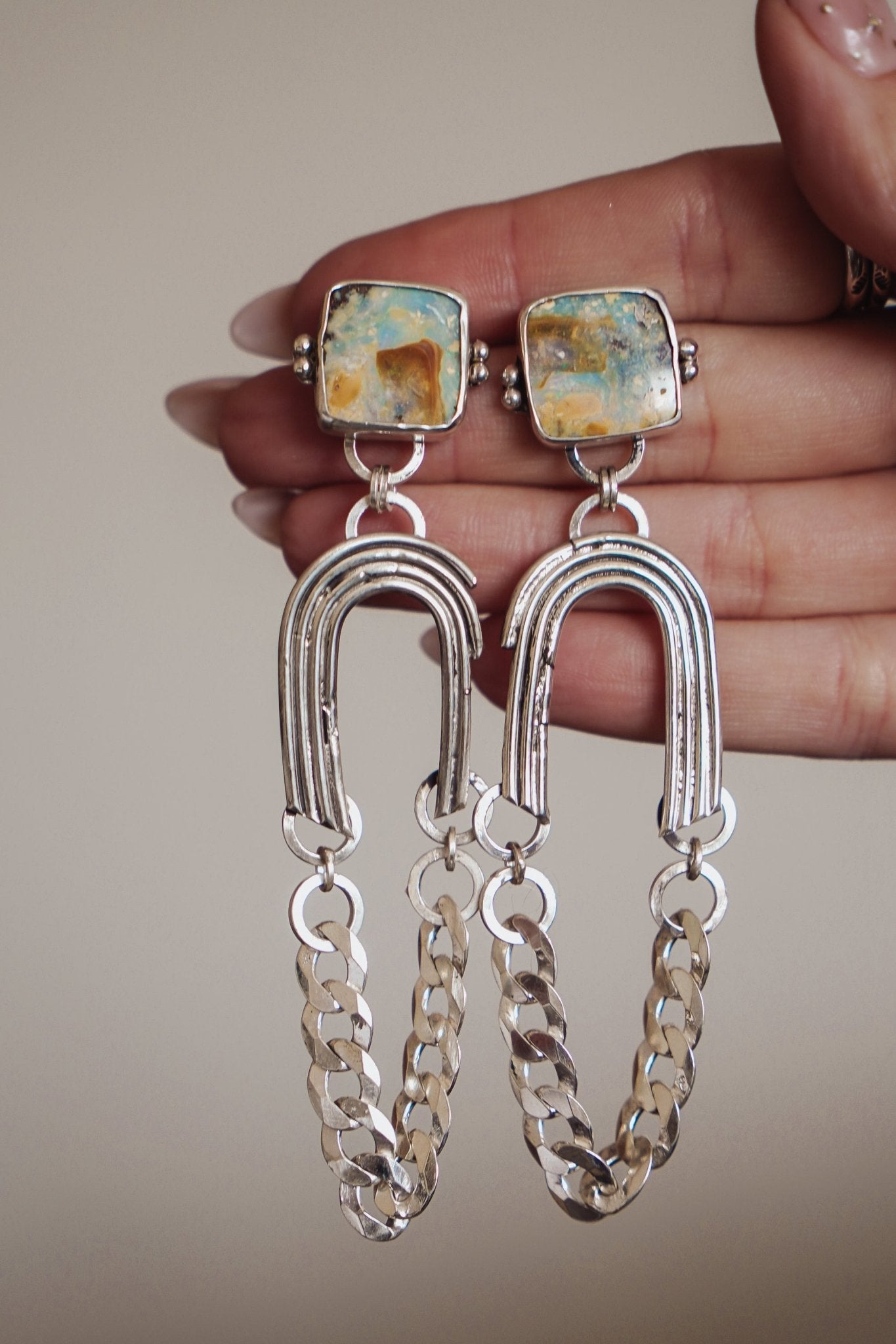 Statement Earrings in Boulder Opal - Golden Road Crafted